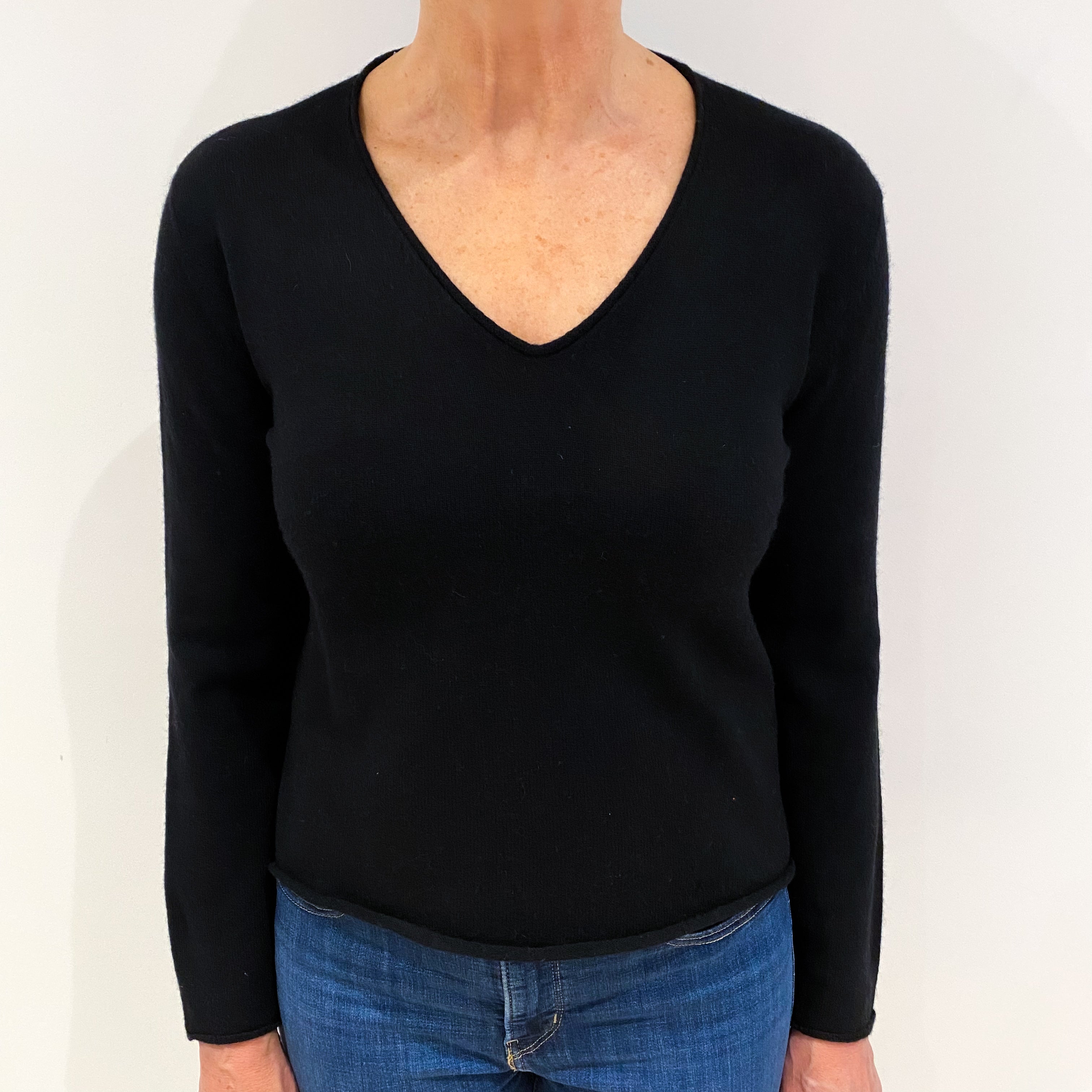 Black Cashmere V Neck Jumper Medium