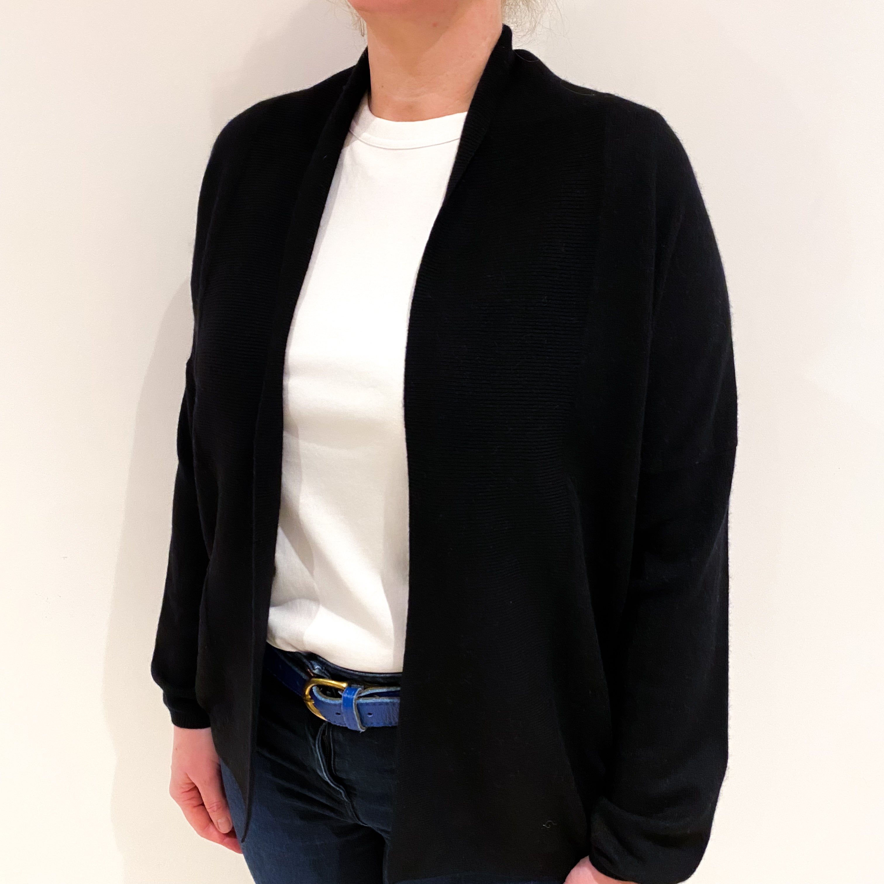 Black Cashmere Edge to Edge Cardigan Large