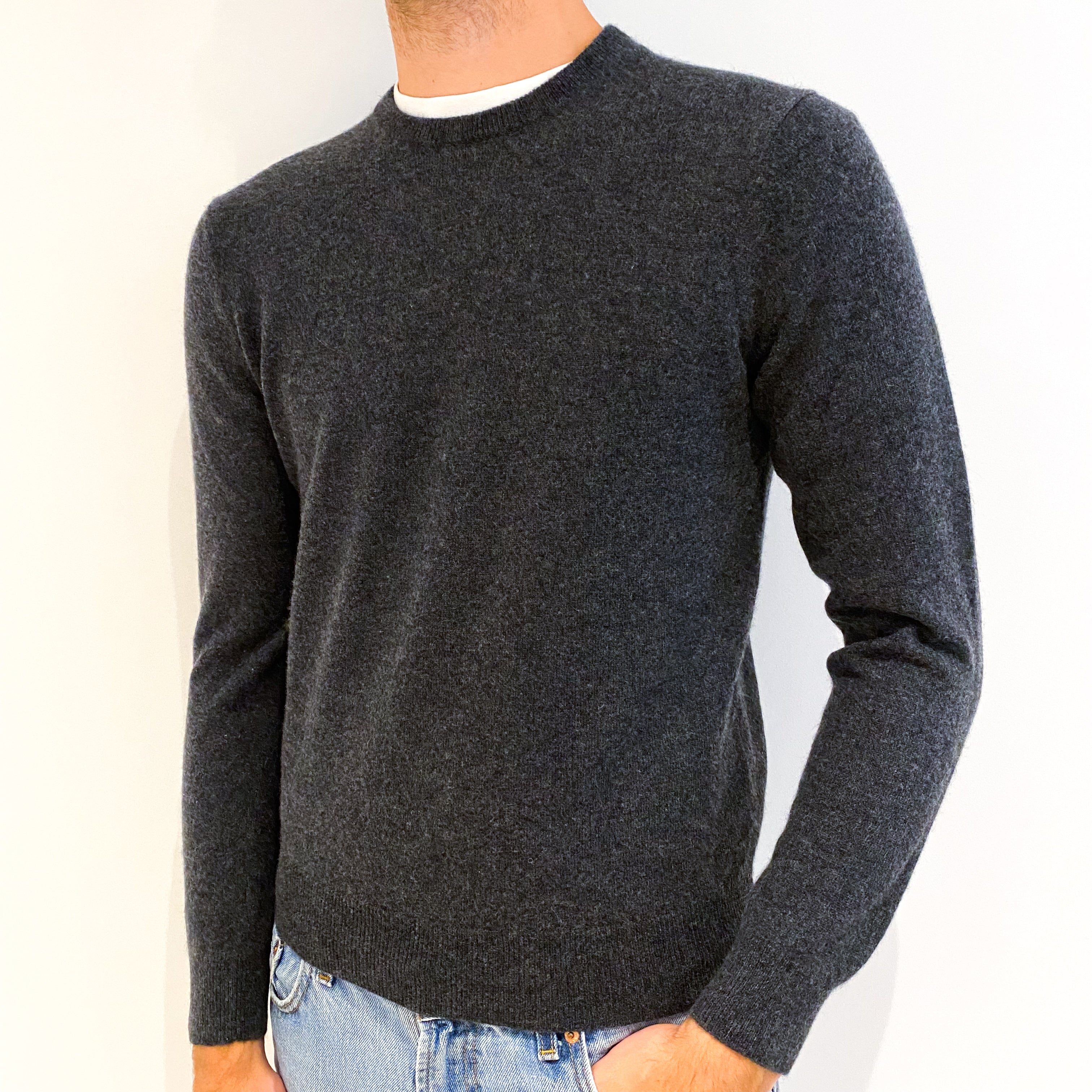 Men's Charcoal Grey Cashmere Crew Neck Jumper Medium