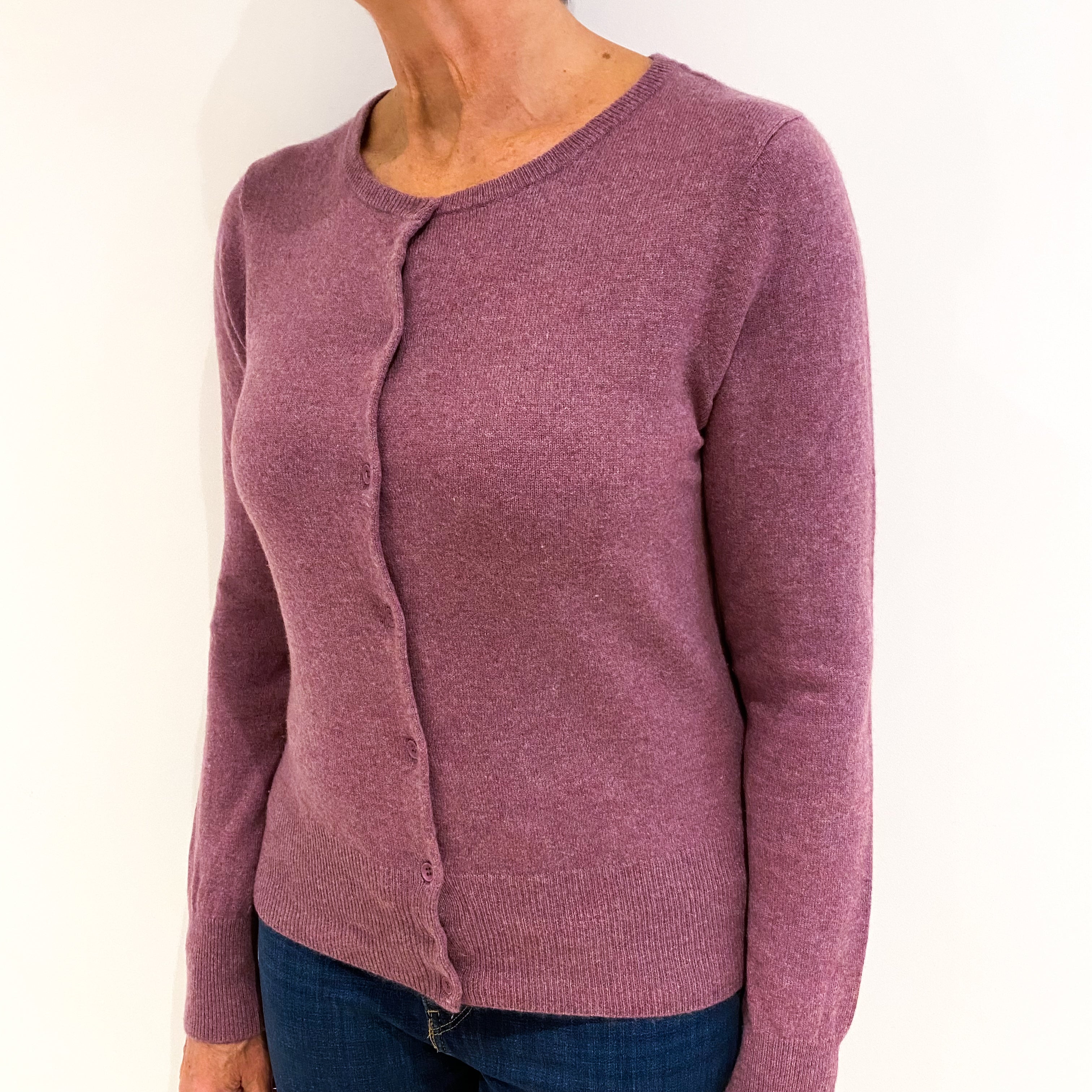 Heather Purple Cashmere Crew Neck Cardigan Medium
