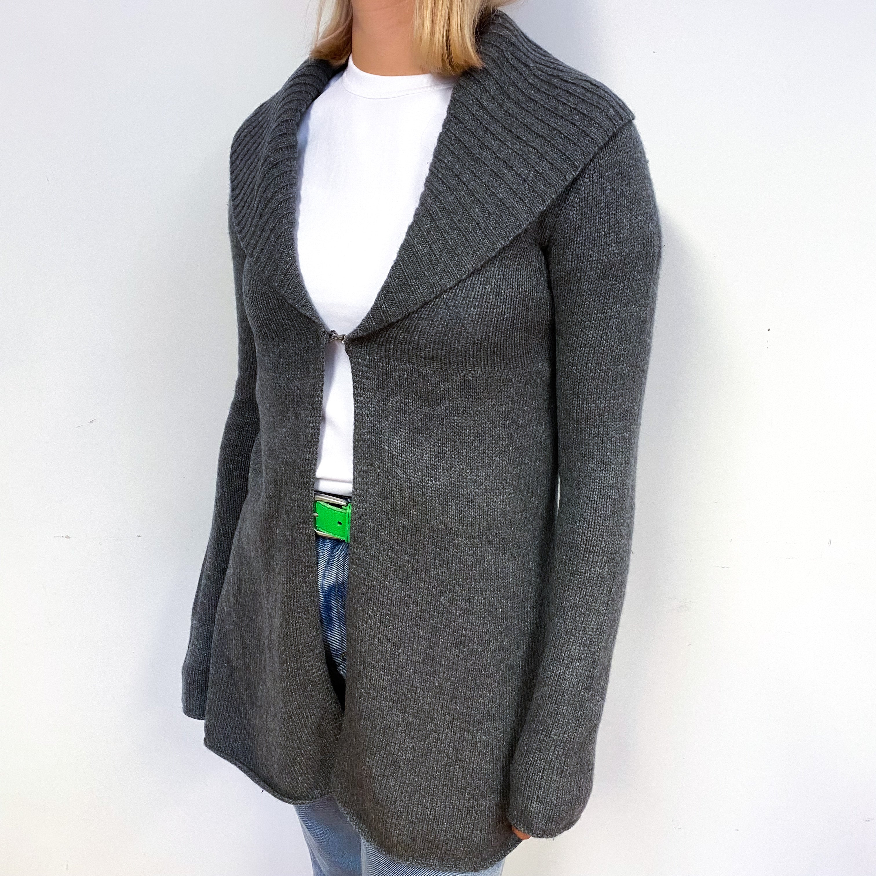 Slate Grey Longline Cashmere Collared Cardigan Small