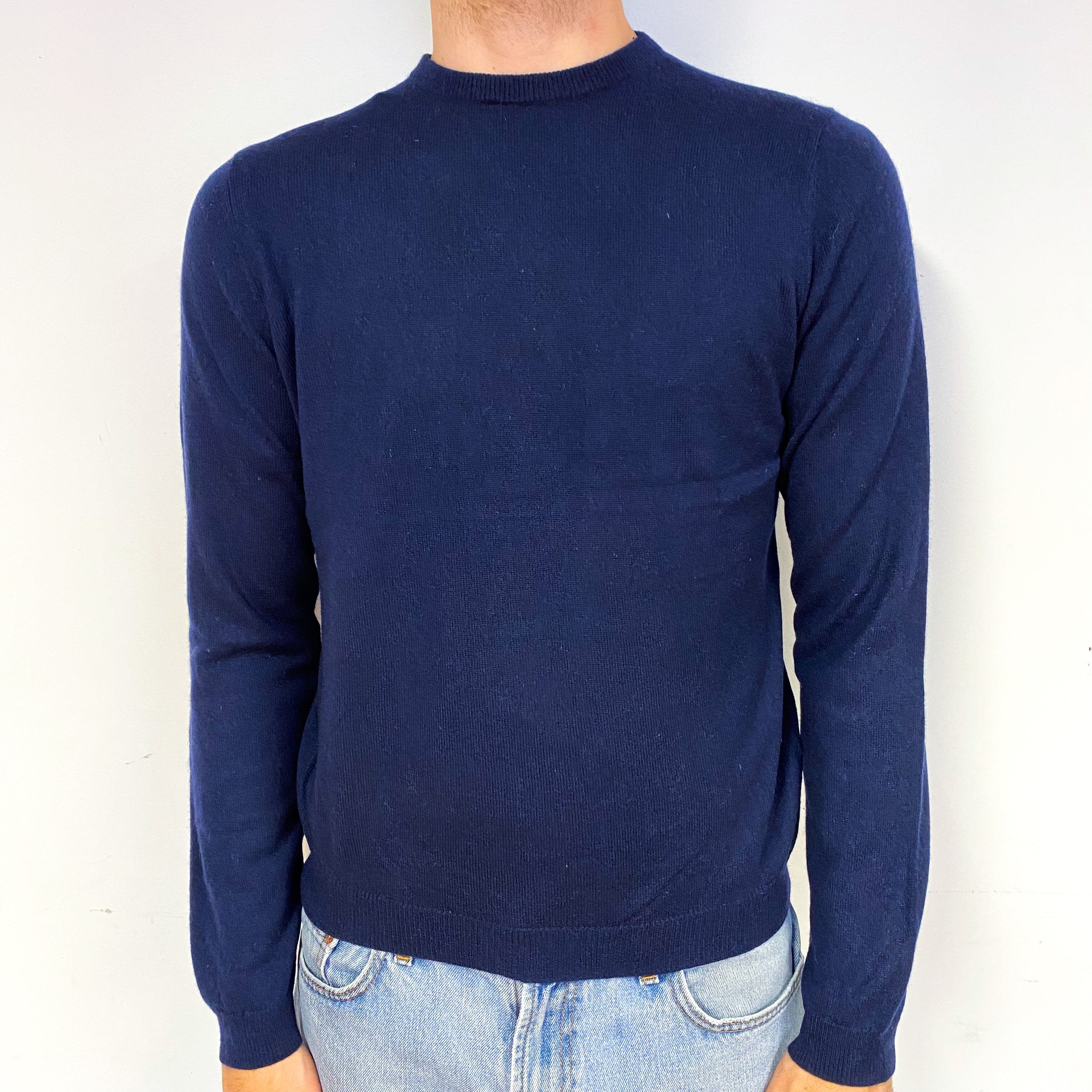 Men's Navy Blue Cashmere Crew Neck Jumper Medium