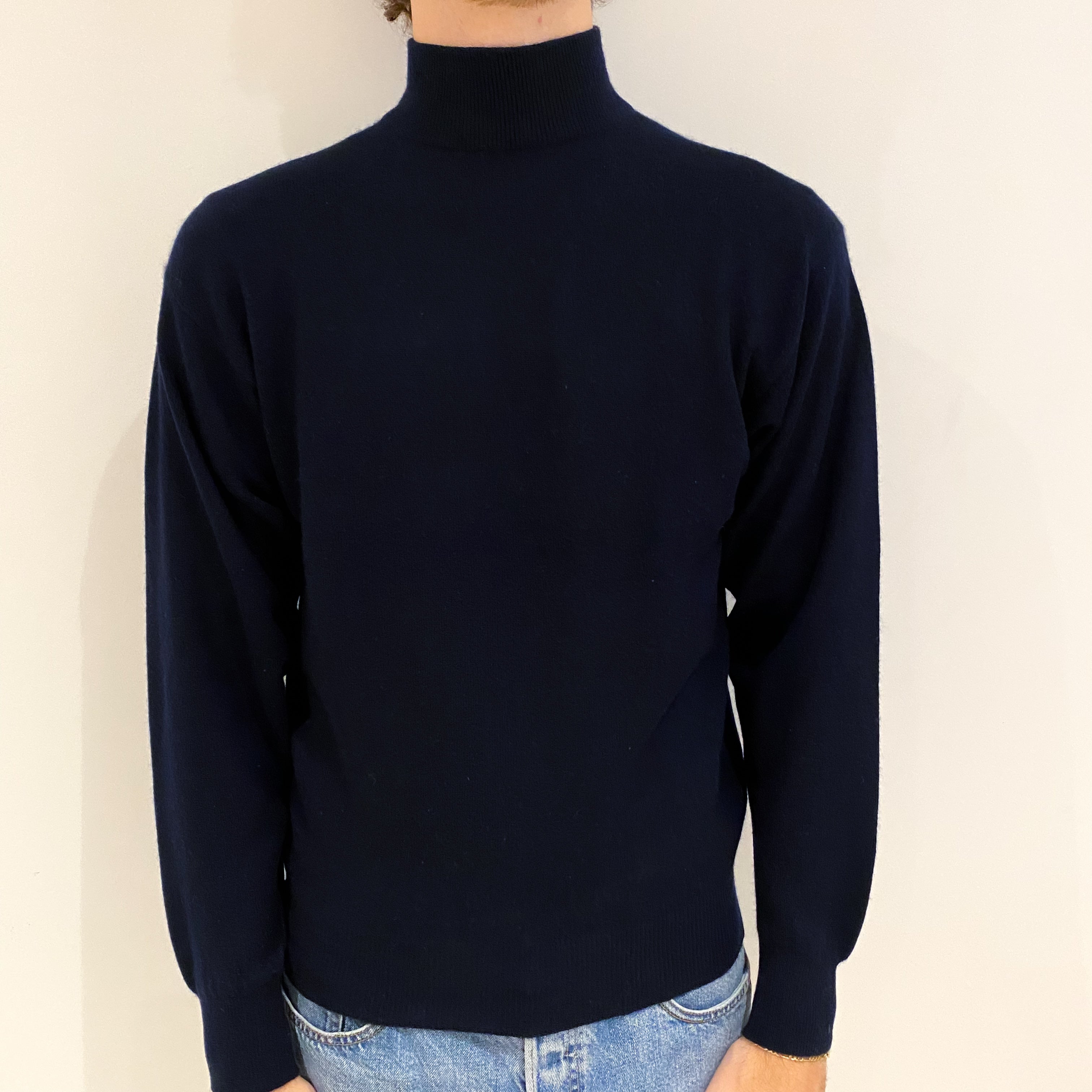 Men's Dark Navy Cashmere Turtle Neck Jumper Medium