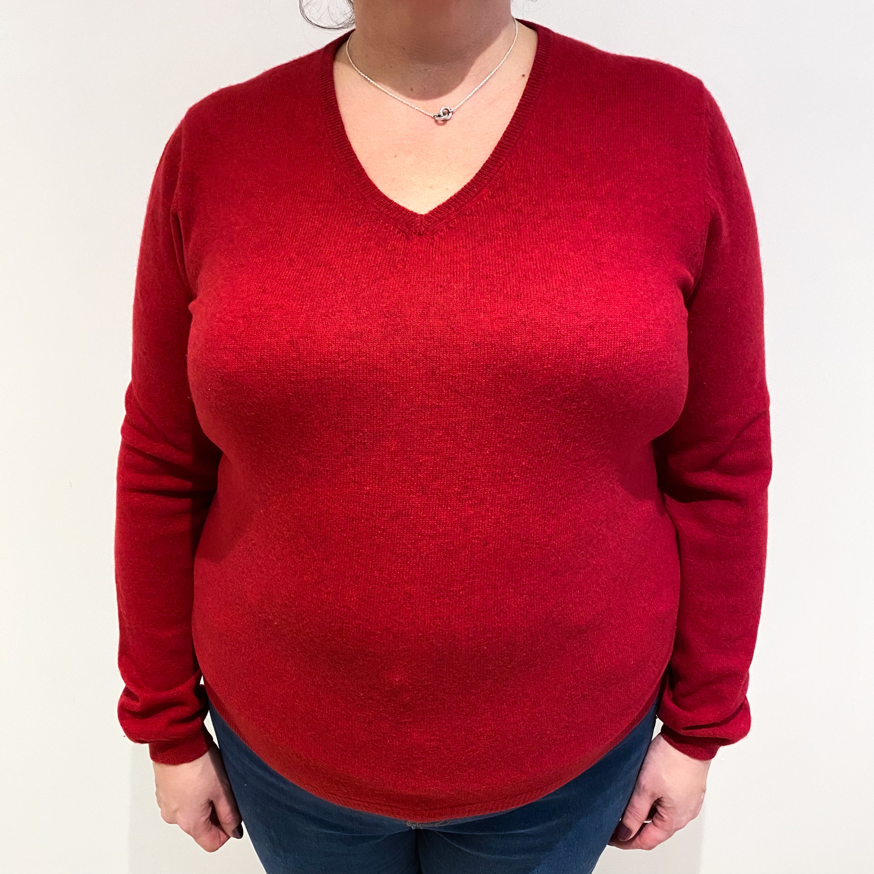 Crimson Red Cashmere V Neck Jumper Extra Large