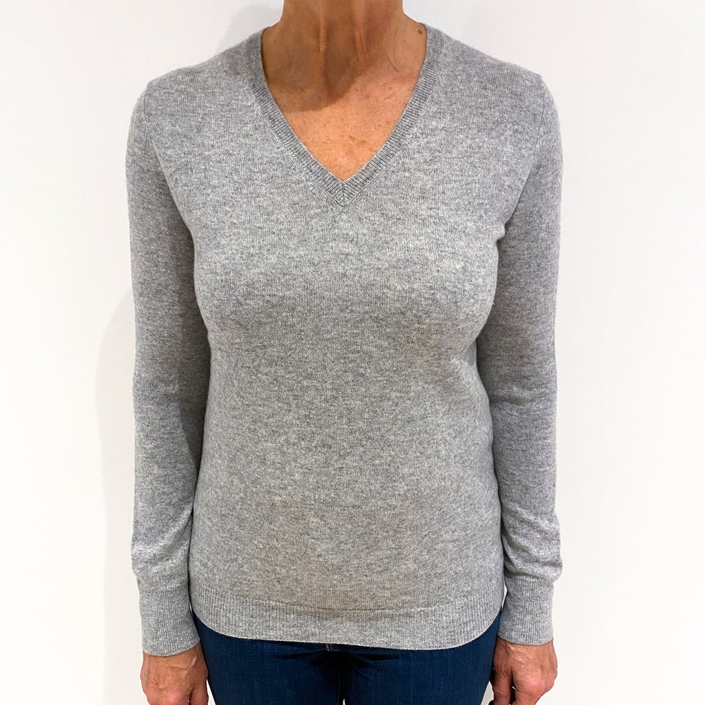 Ash Grey Cashmere V-Neck Jumper Medium