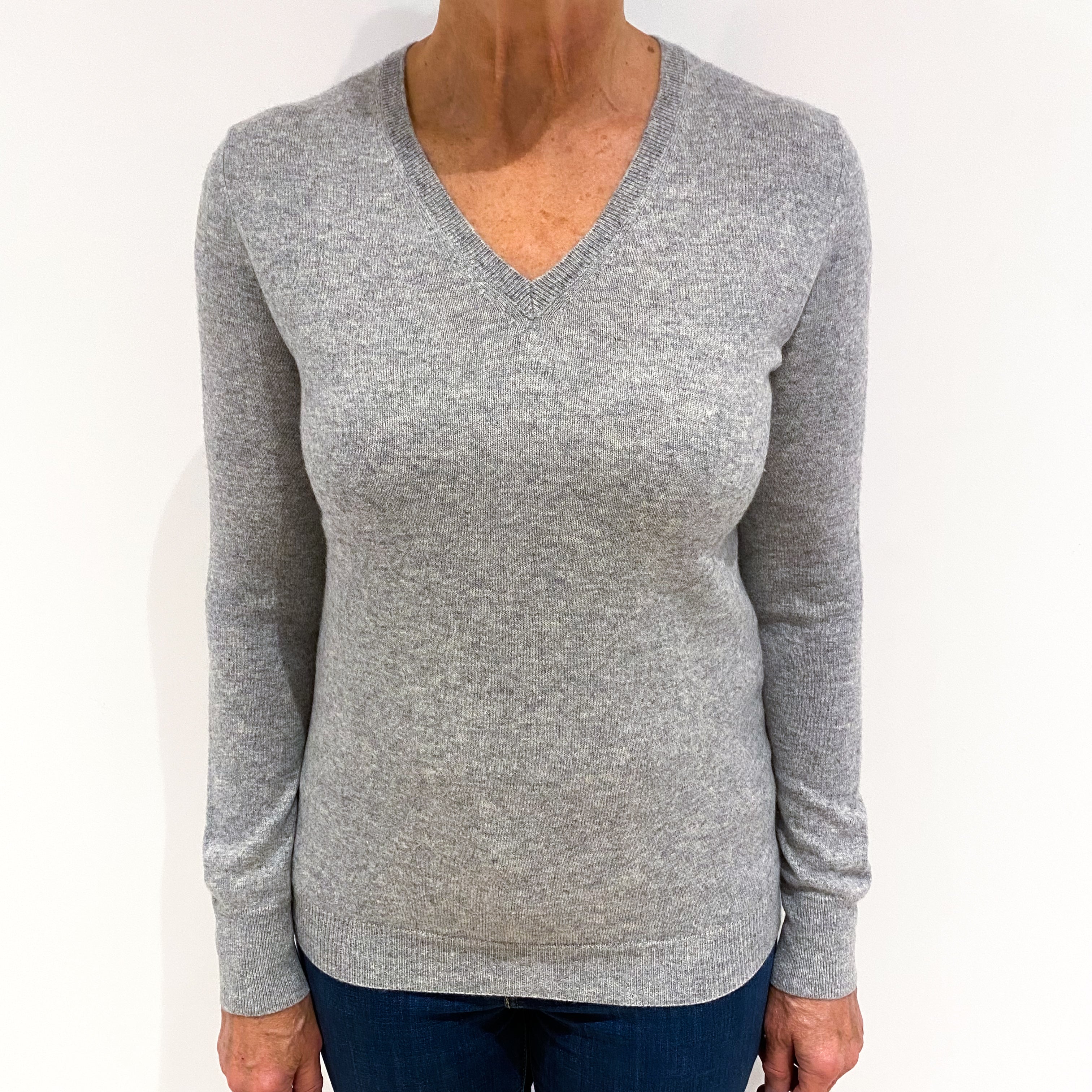 Ash Grey Cashmere V-Neck Jumper Medium