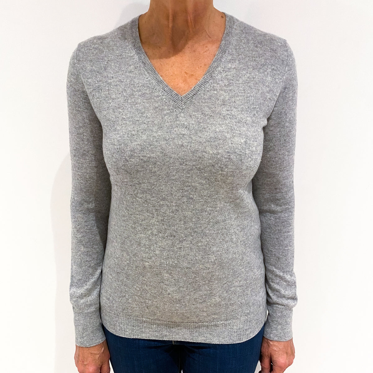 Ash Grey Cashmere V-Neck Jumper Medium