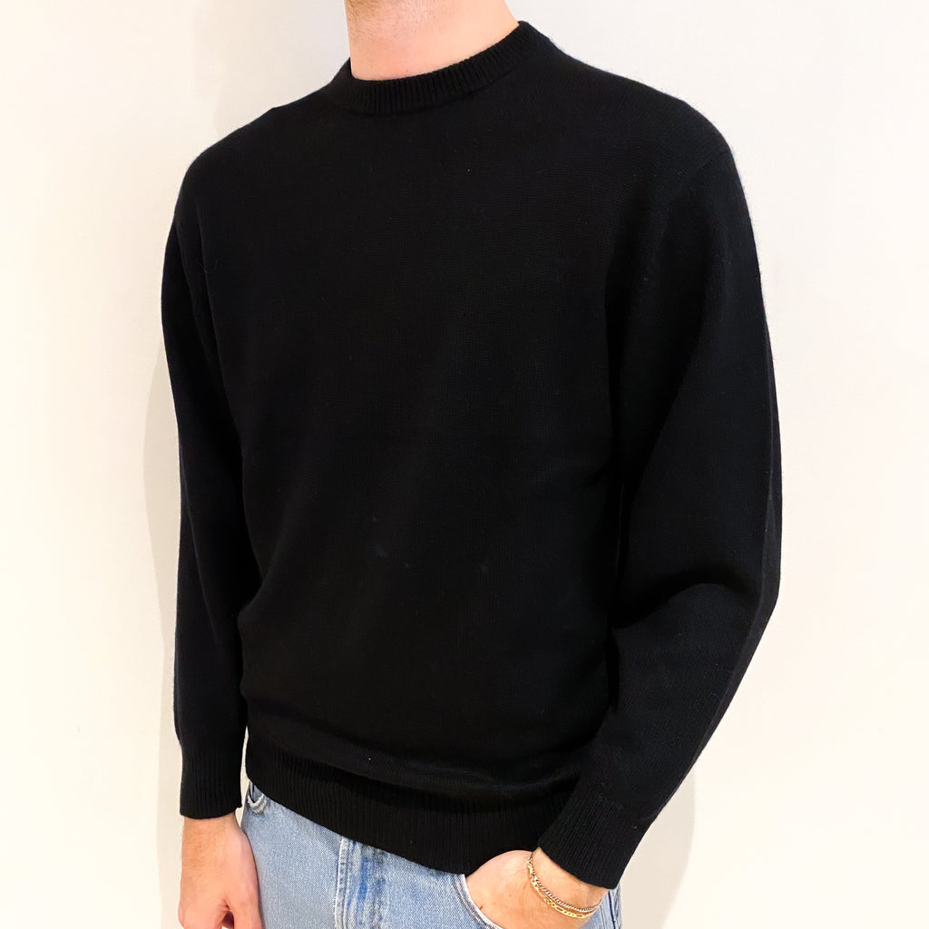 Men's Black Cashmere Crew Neck Jumper Medium