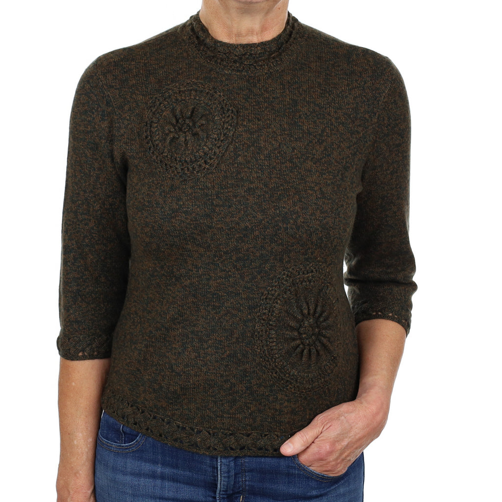 Khaki Green Marl Cashmere Buttoned Turtle Neck Jumper Medium