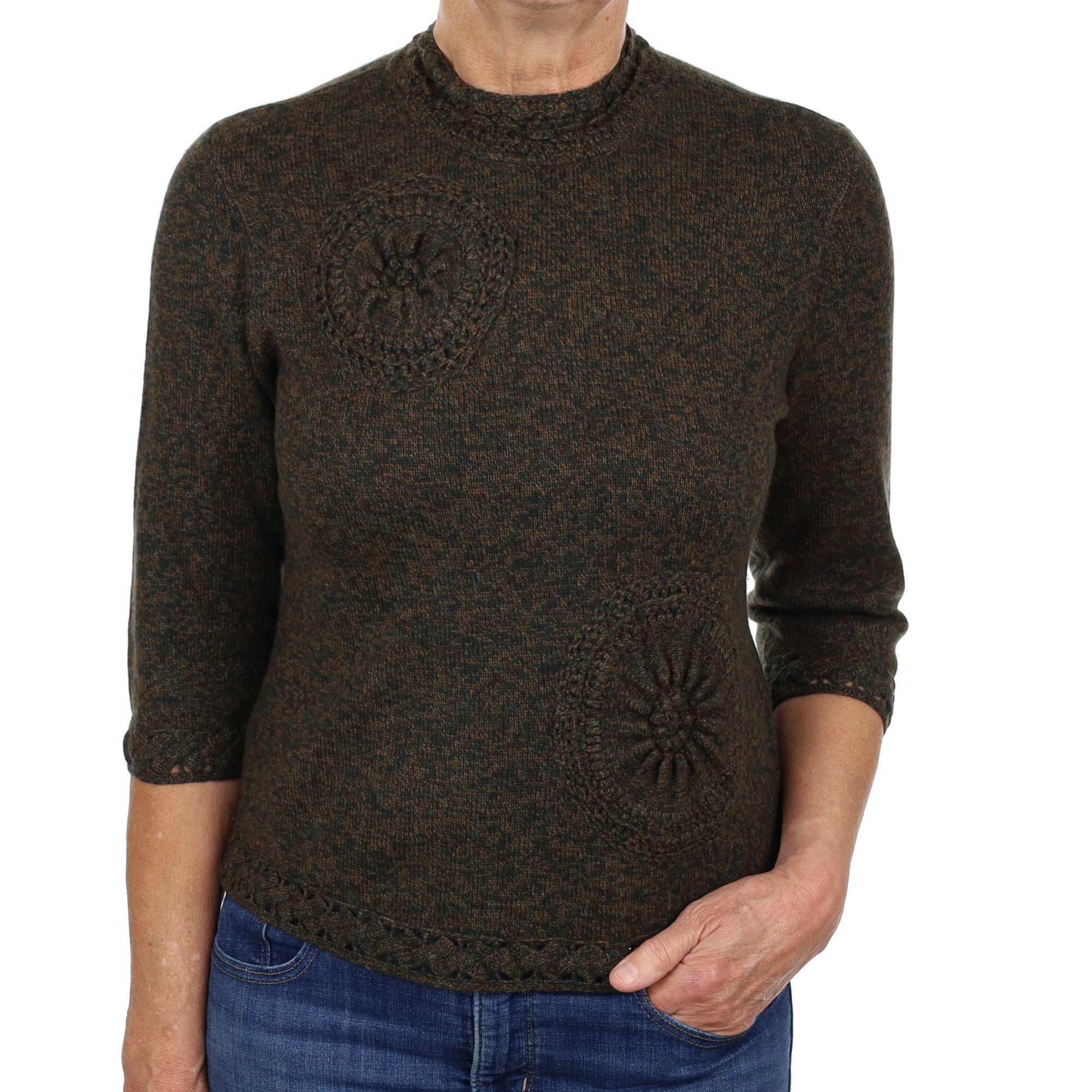 Khaki Green Marl Cashmere Buttoned Turtle Neck Jumper Medium