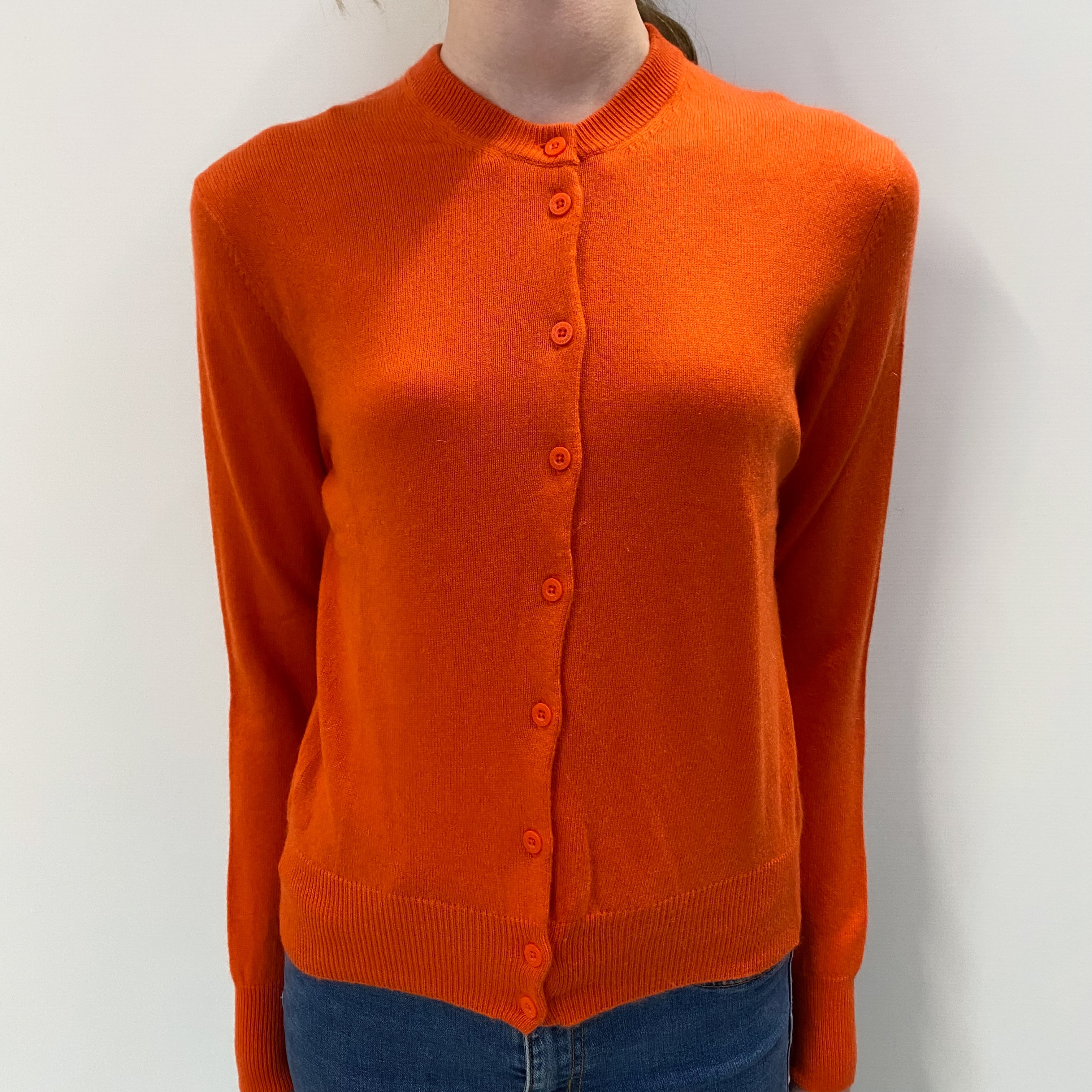 Tangerine Orange Cashmere Crew Cardigan Extra Small
