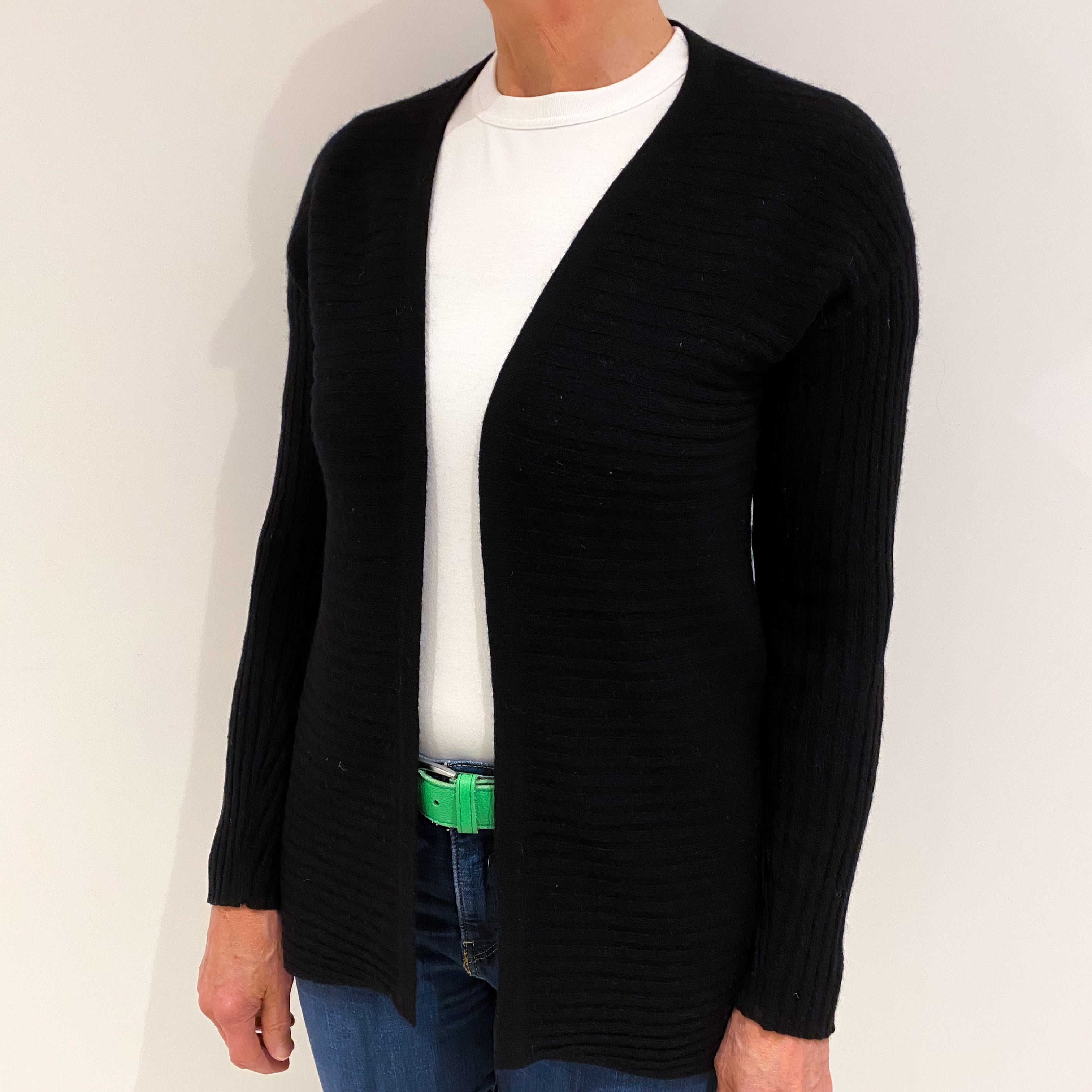 Black Cashmere V  Neck Edge to Edge Cardigan Medium