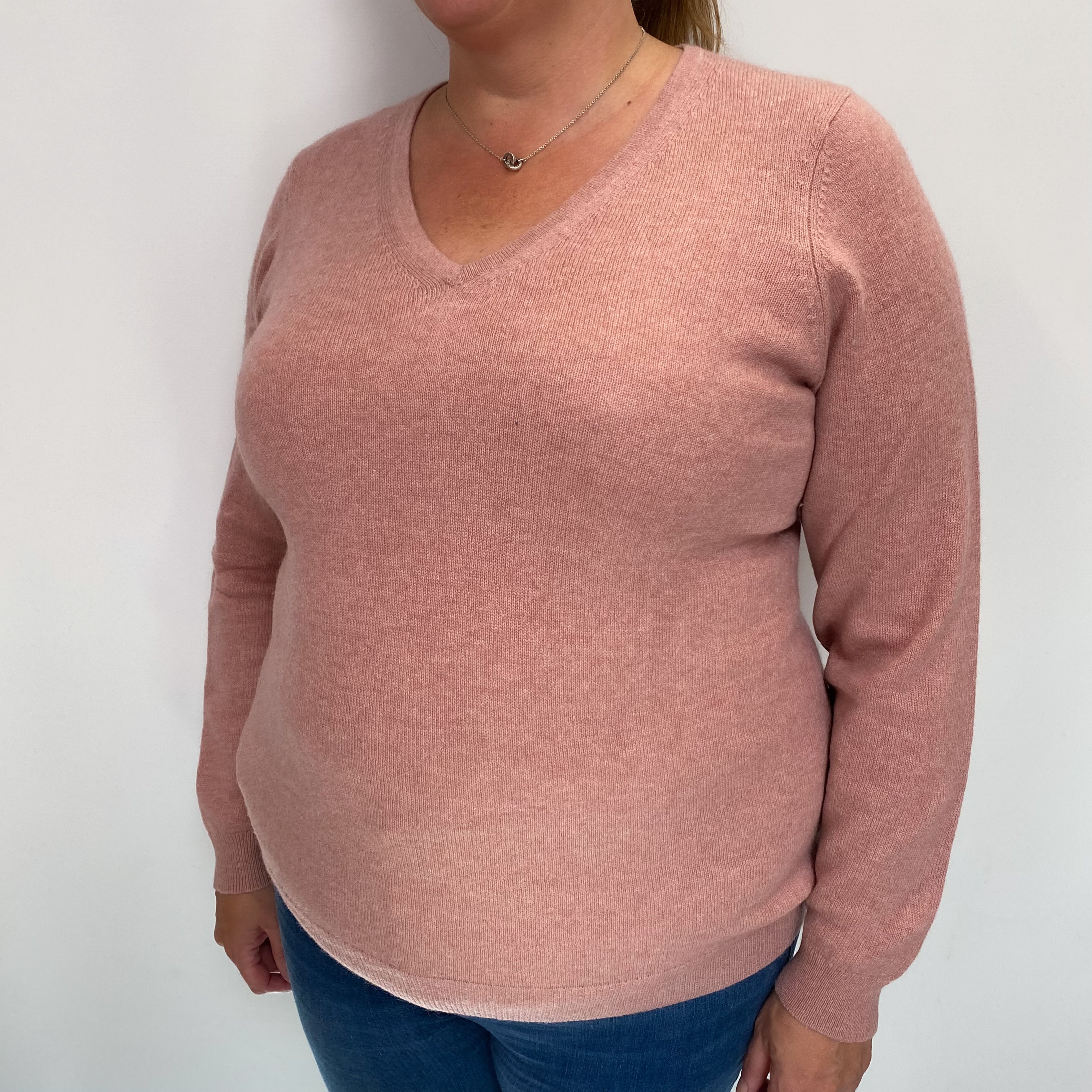 Faded Heather Cashmere V Neck Jumper Extra Large