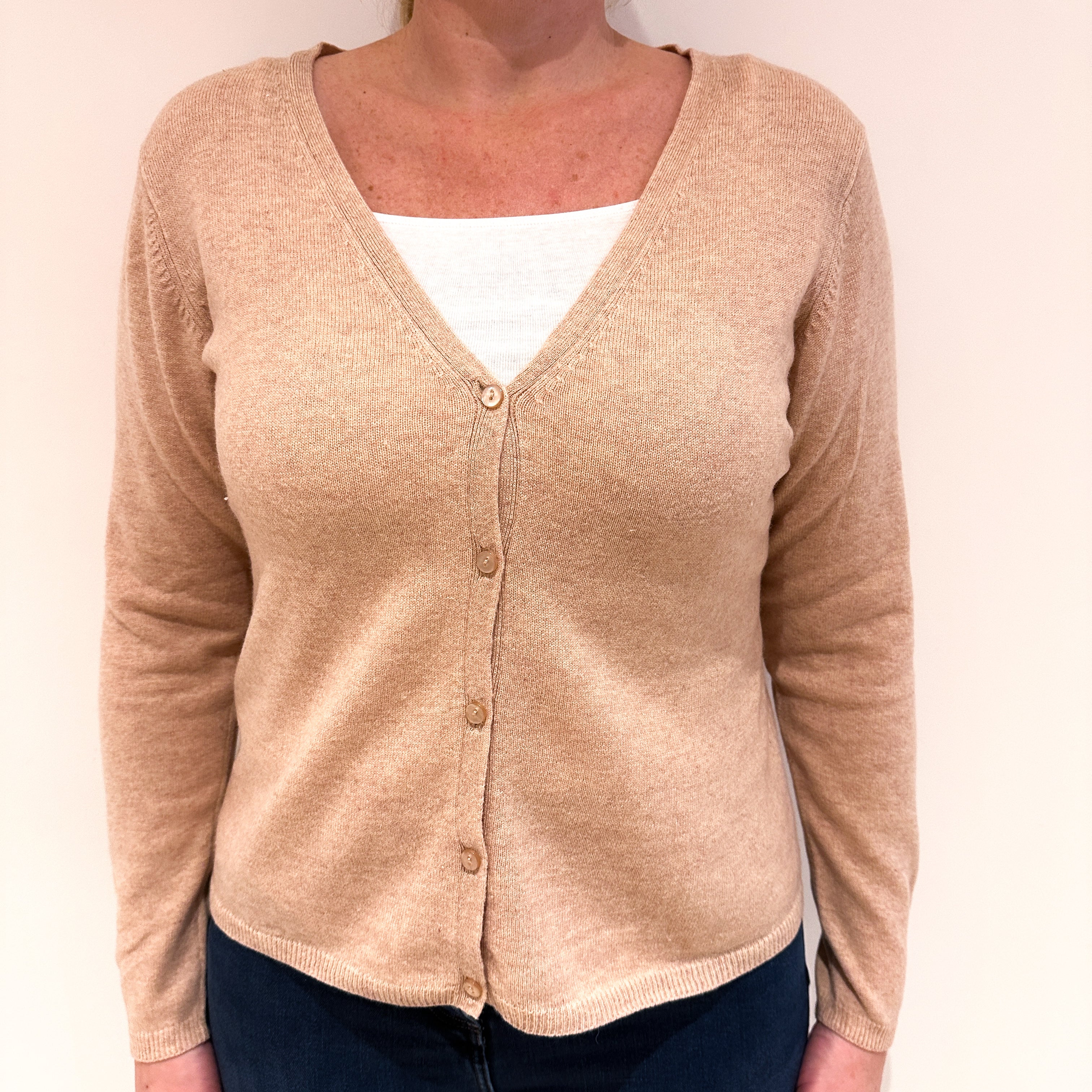 Warm Beige Cashmere V Neck Cardigan Large