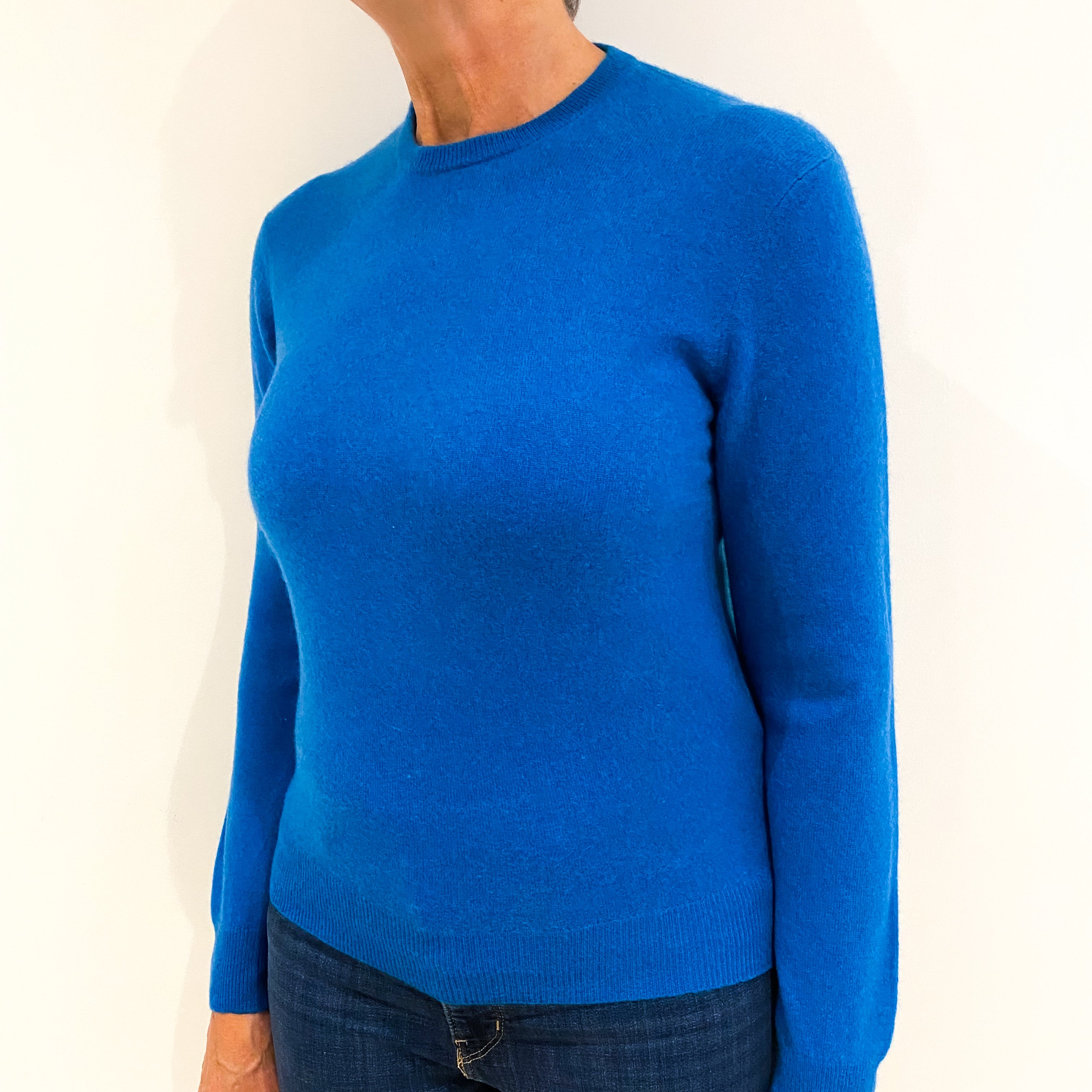 Teal Blue Cashmere Crew Neck Jumper Medium
