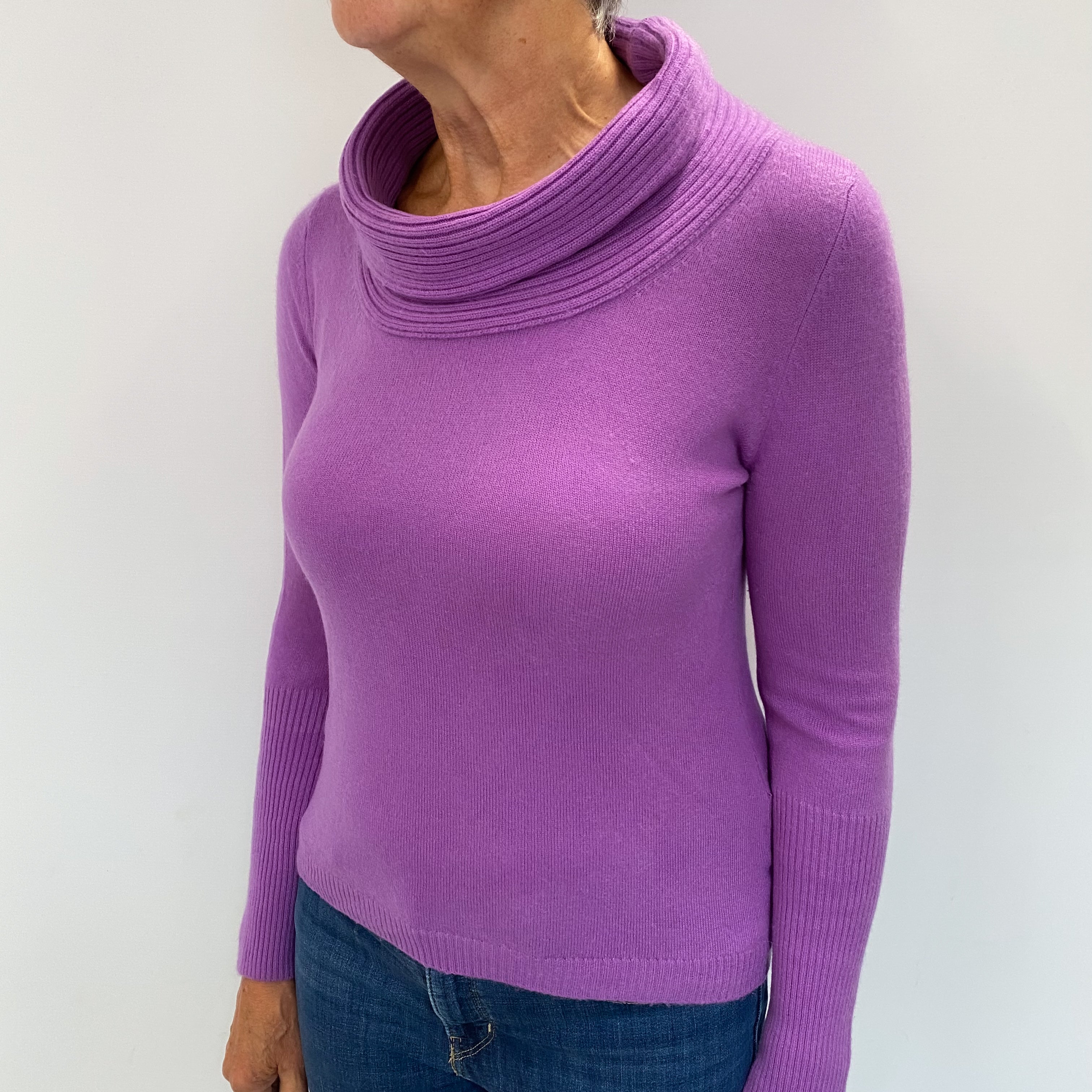 Violet Purple Cashmere Funnel Neck Jumper Medium