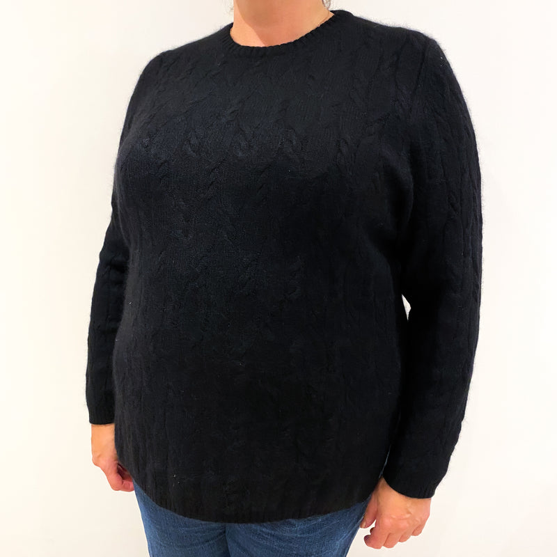 Black Cable Knit Cashmere Crew Neck Jumper Extra Large