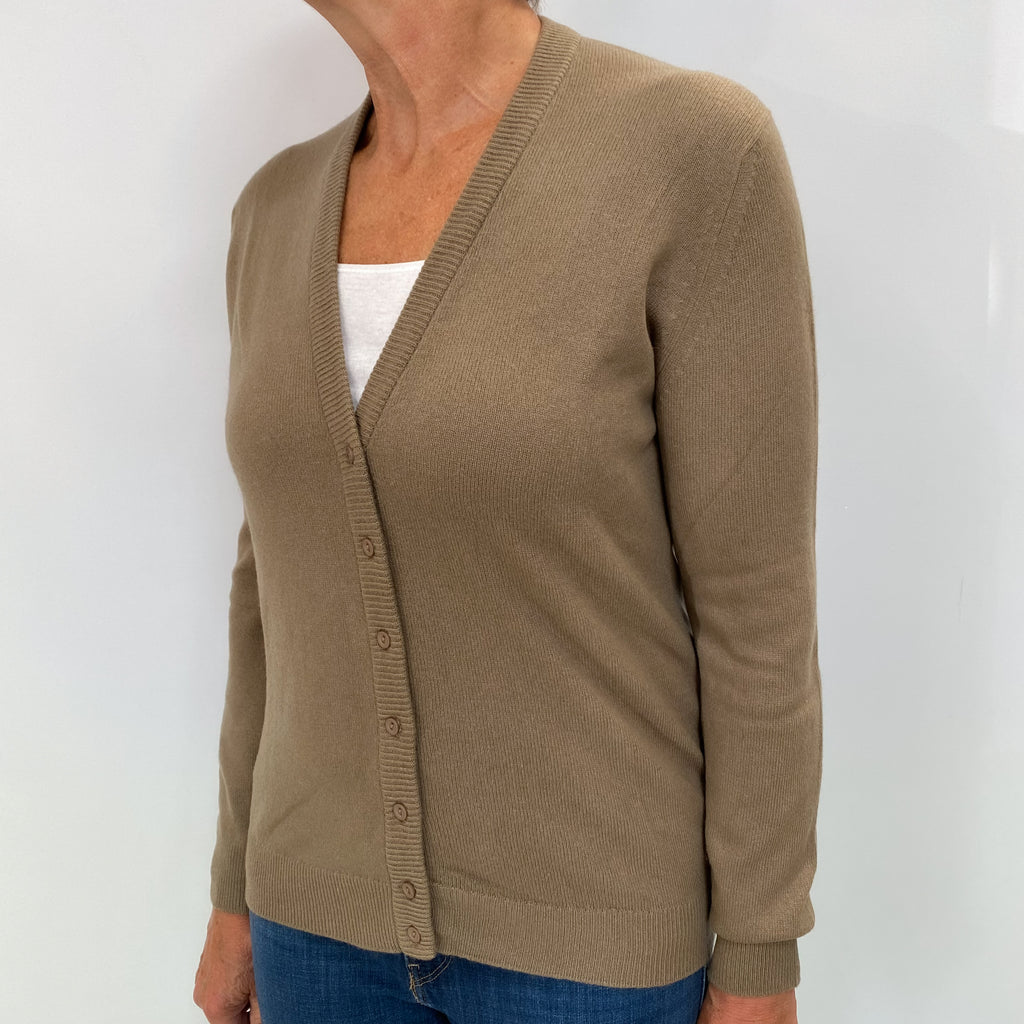 Jaeger Truffle Brown Cashmere V Neck Cardigan Medium