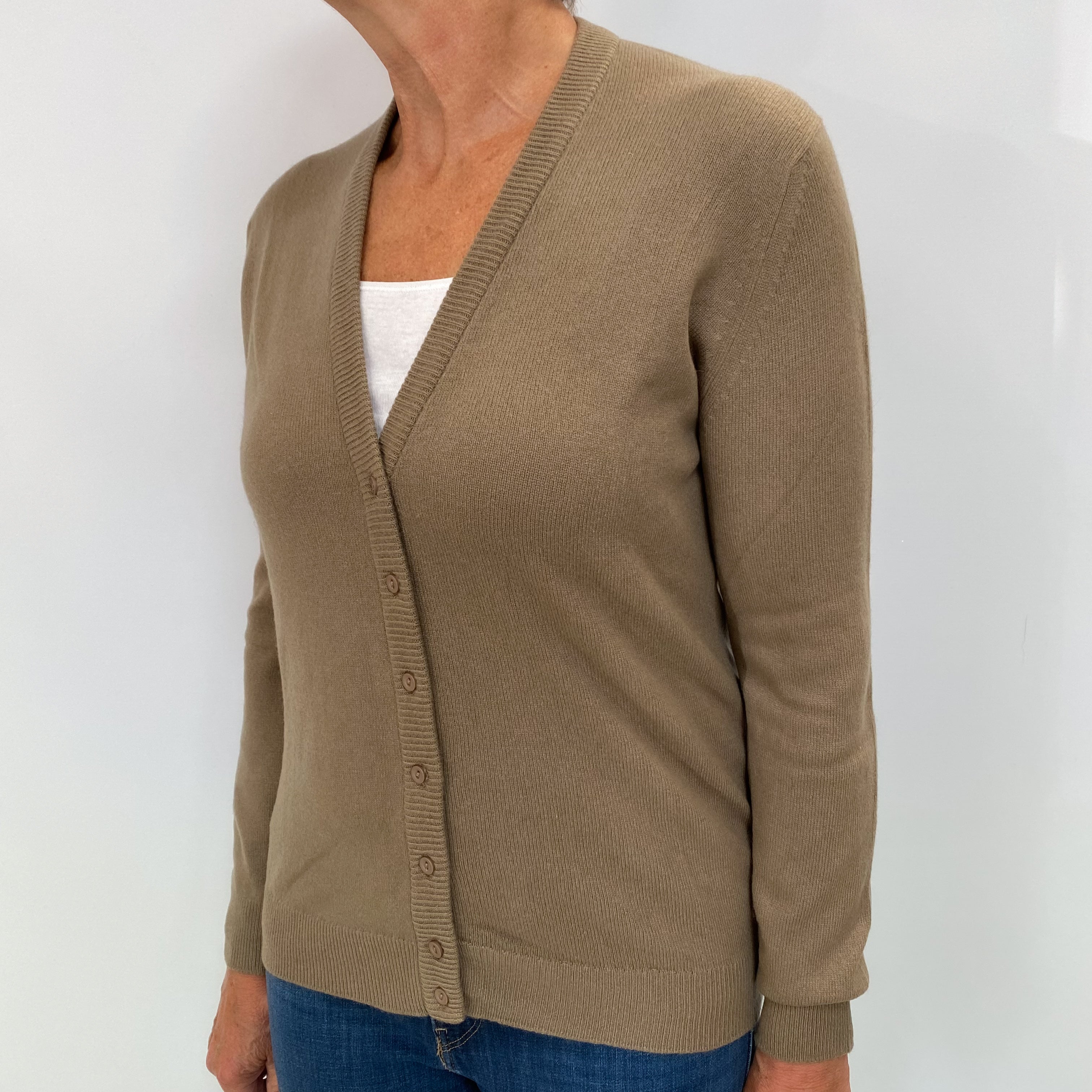 Jaeger Truffle Brown Cashmere V Neck Cardigan Medium