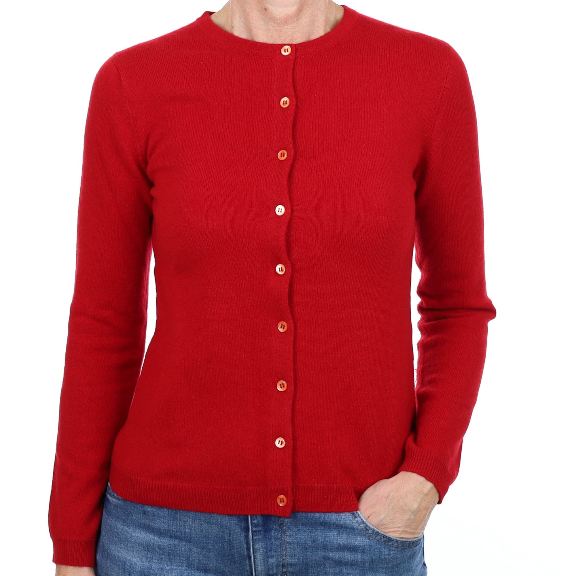 Berry Red Cashmere Crew Neck Cardigan Small