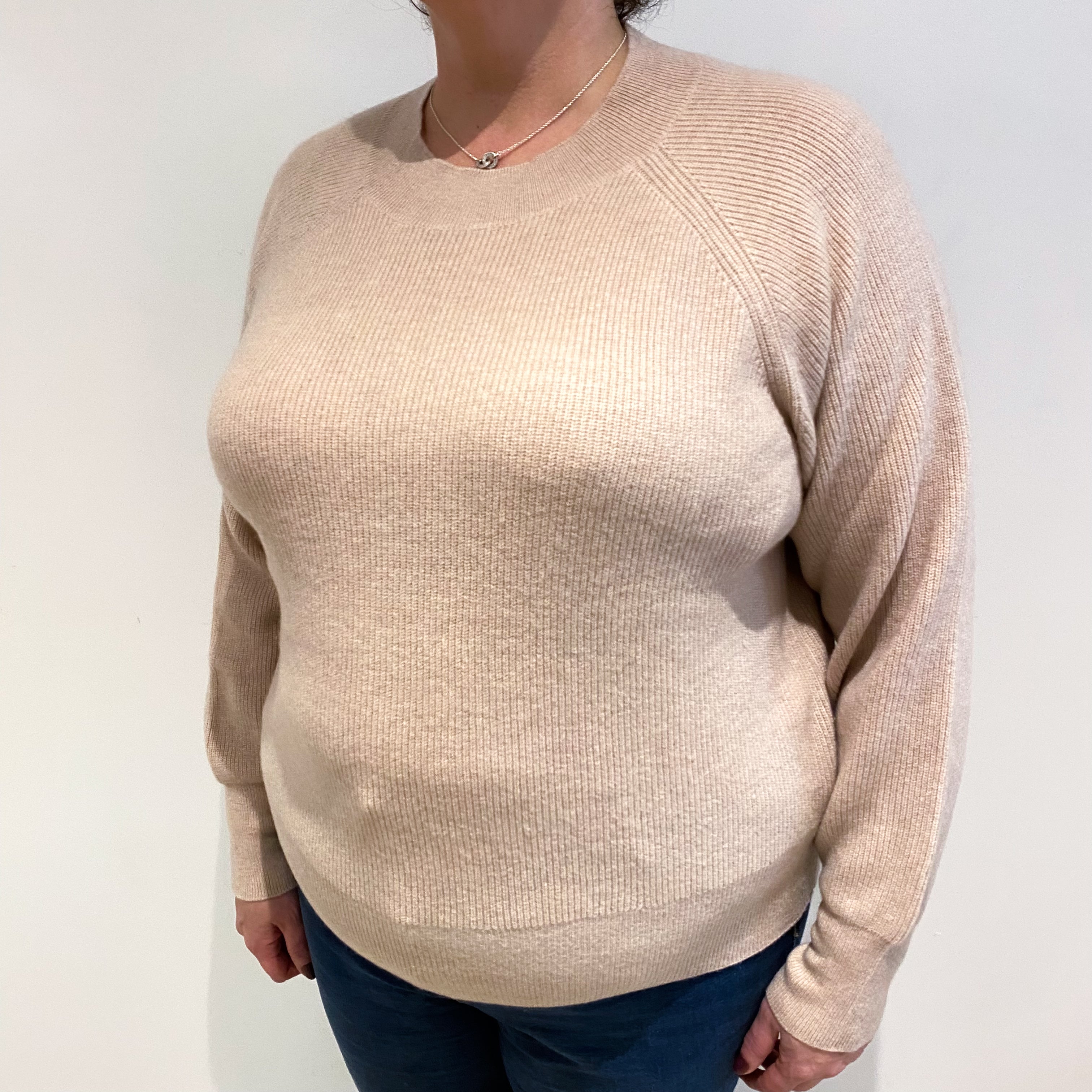 Nude Pink Cashmere Turtle Neck Ribbed Jumper Extra Large