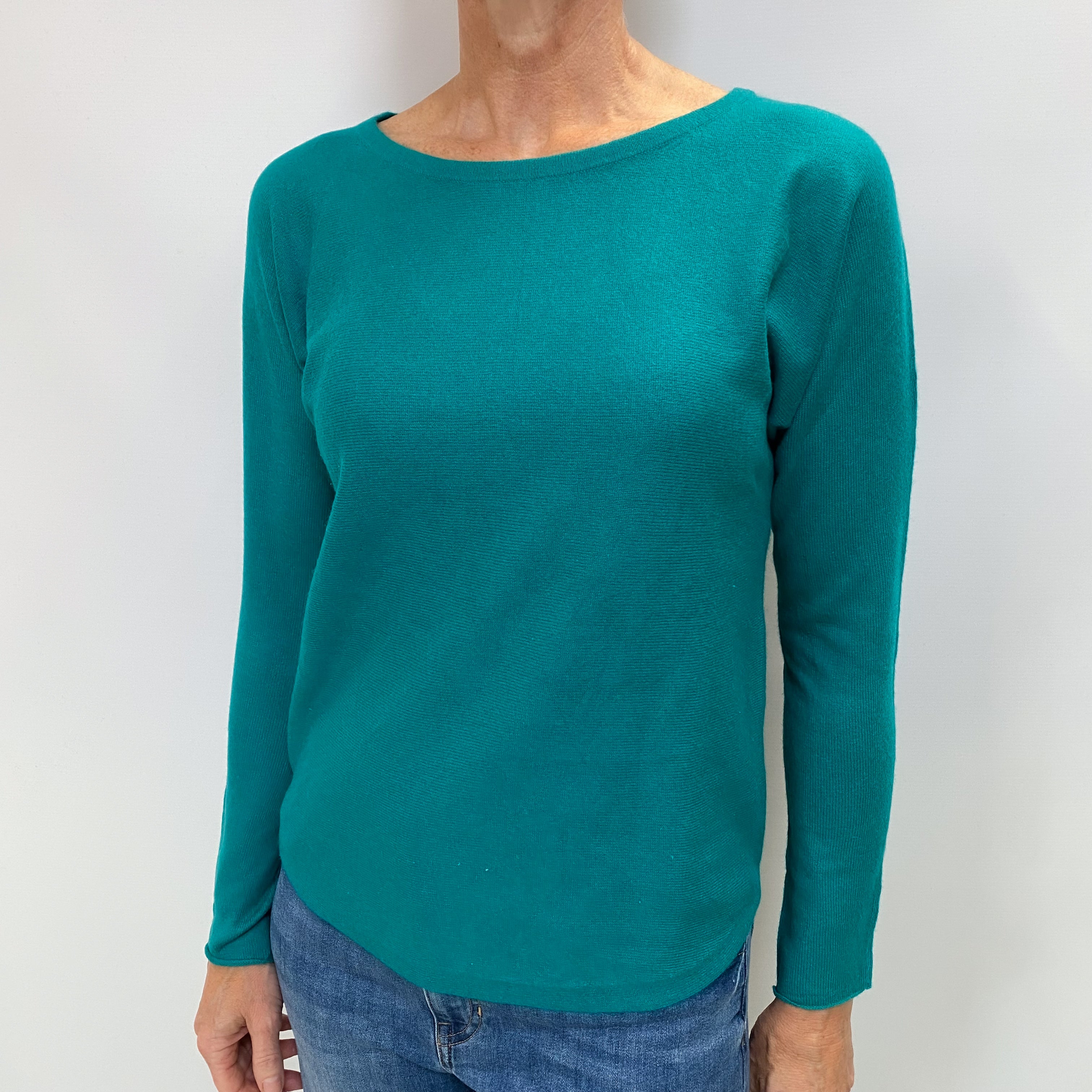 Peacock Green Cashmere Wide Crew Neck Jumper Small