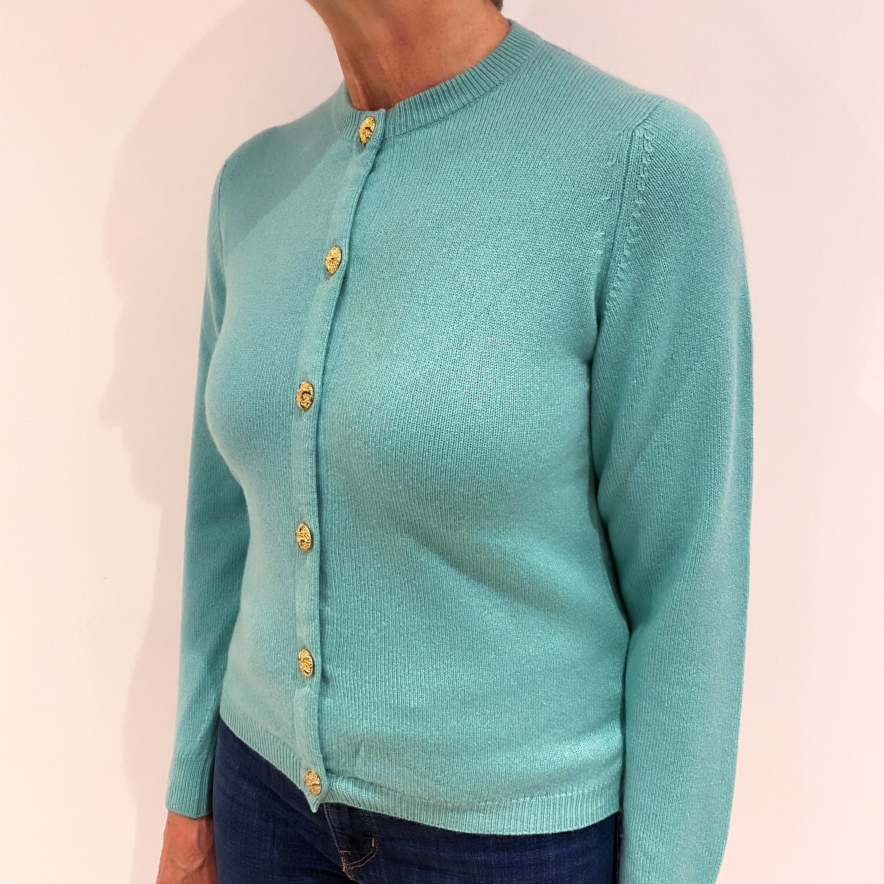 Scottish Vintage Aqua Green Cashmere Crew Cardigan Medium