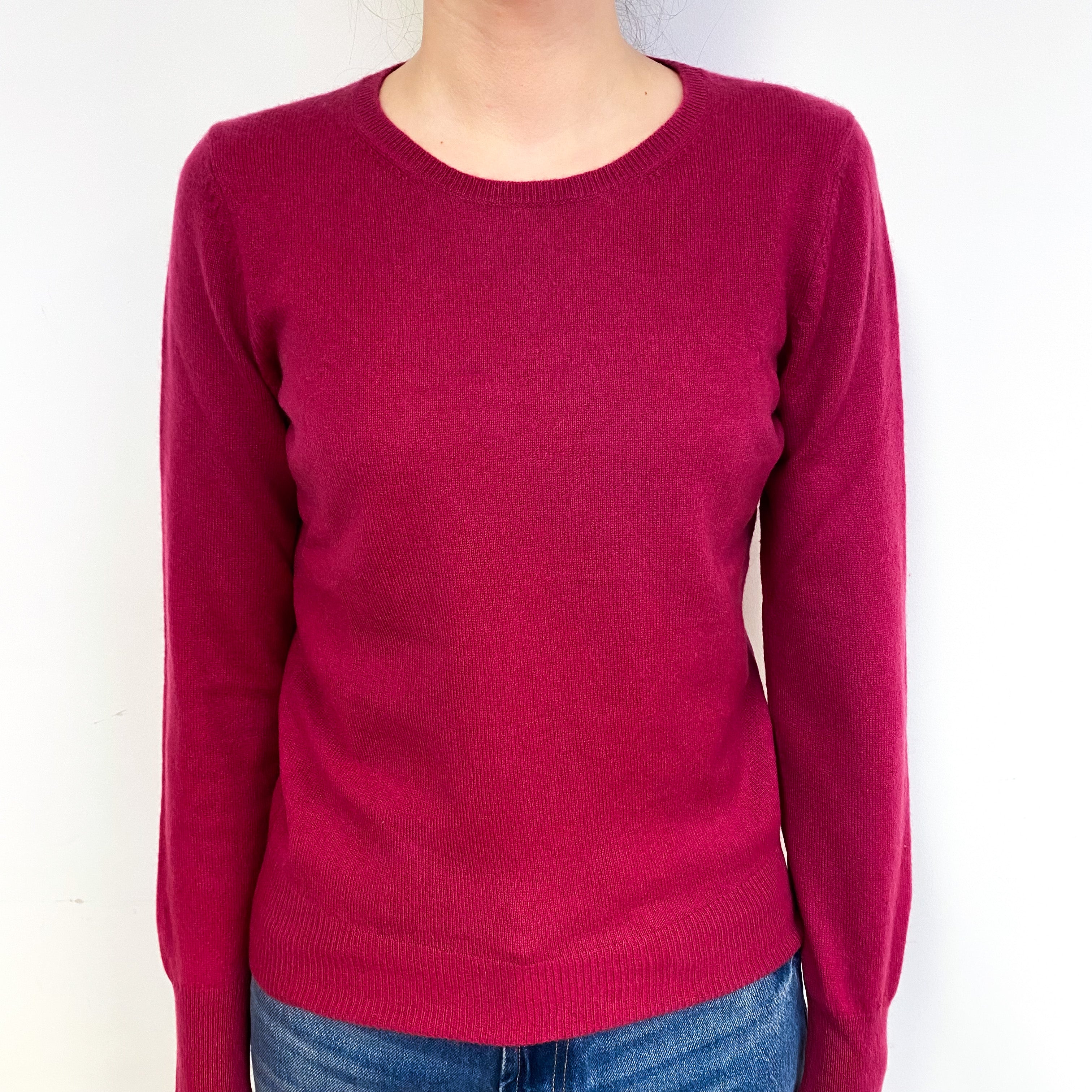 Raspberry Pink Cashmere Crew Neck Jumper Extra Small