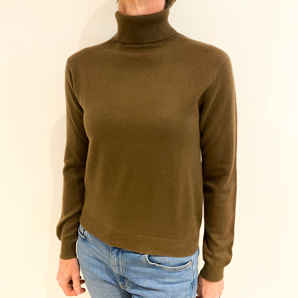 Chocolate Brown Cashmere Polo Neck Jumper Small