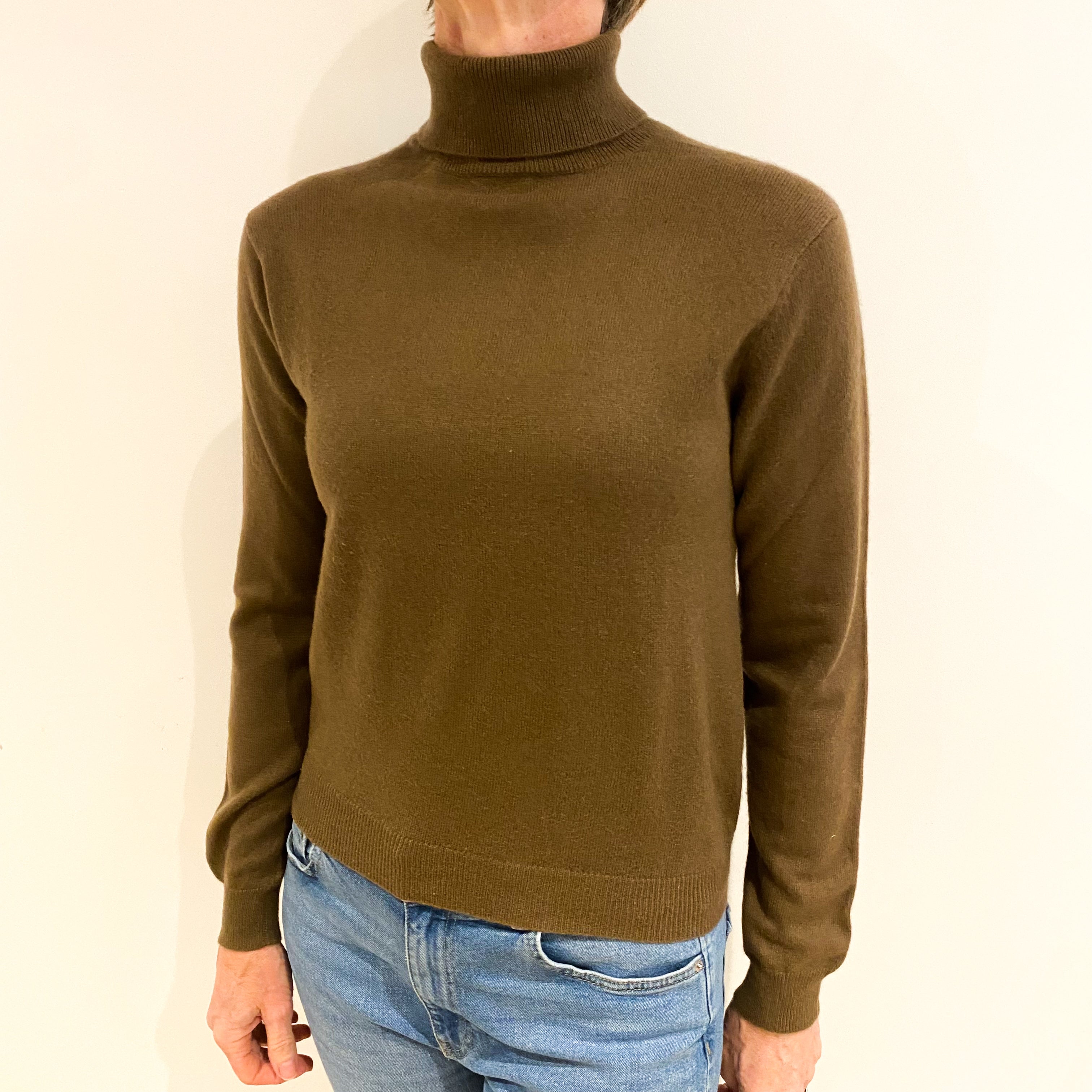 Chocolate Brown Cashmere Polo Neck Jumper Small