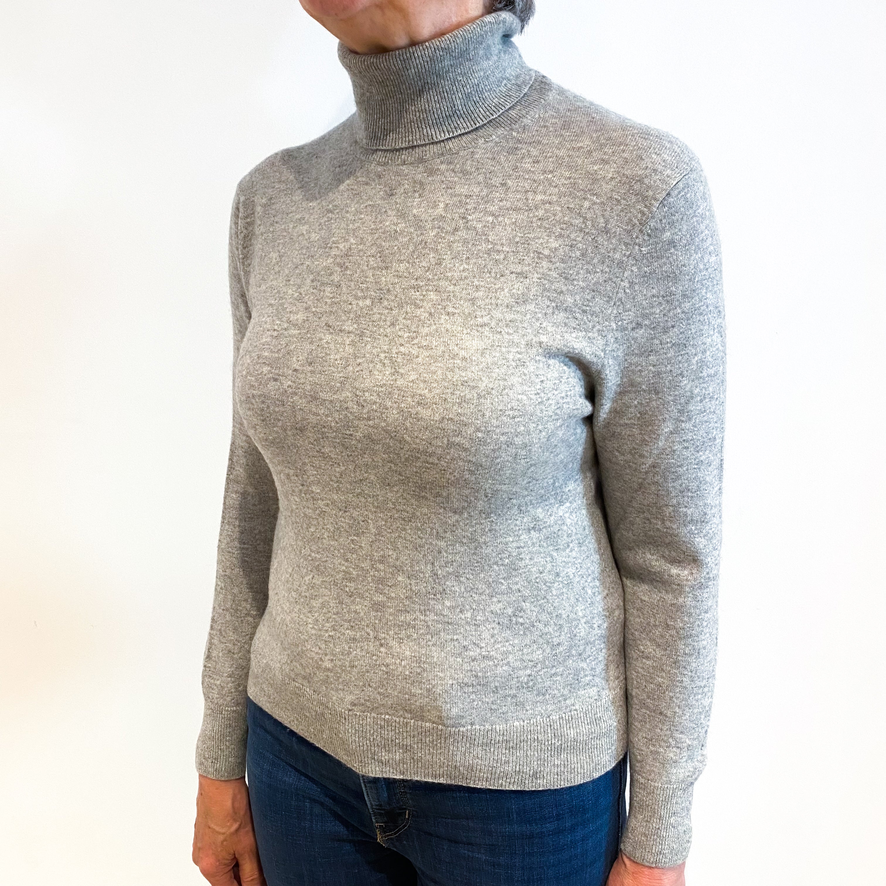 Smoke Grey Cashmere Polo Neck Jumper Medium