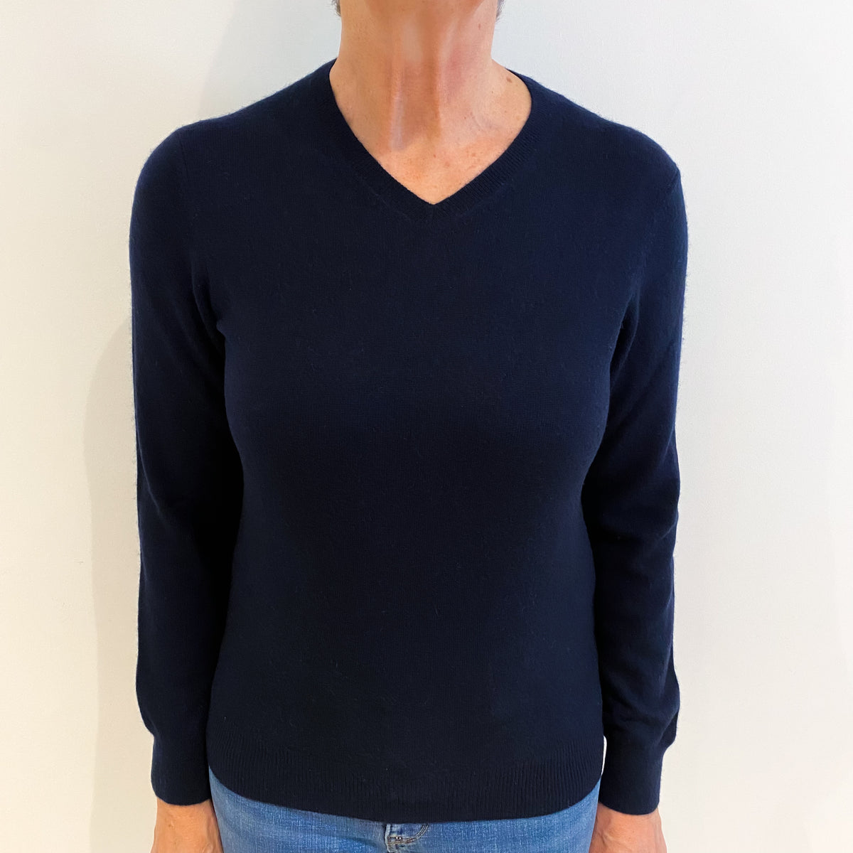 Navy Blue Cashmere V Neck Jumper Medium