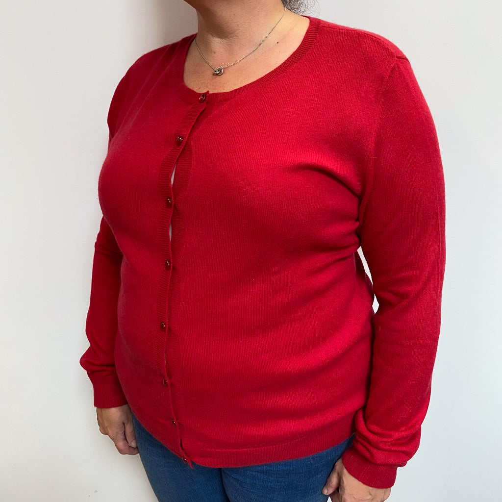 Scarlet Red Cashmere Crew Cardigan Extra Large