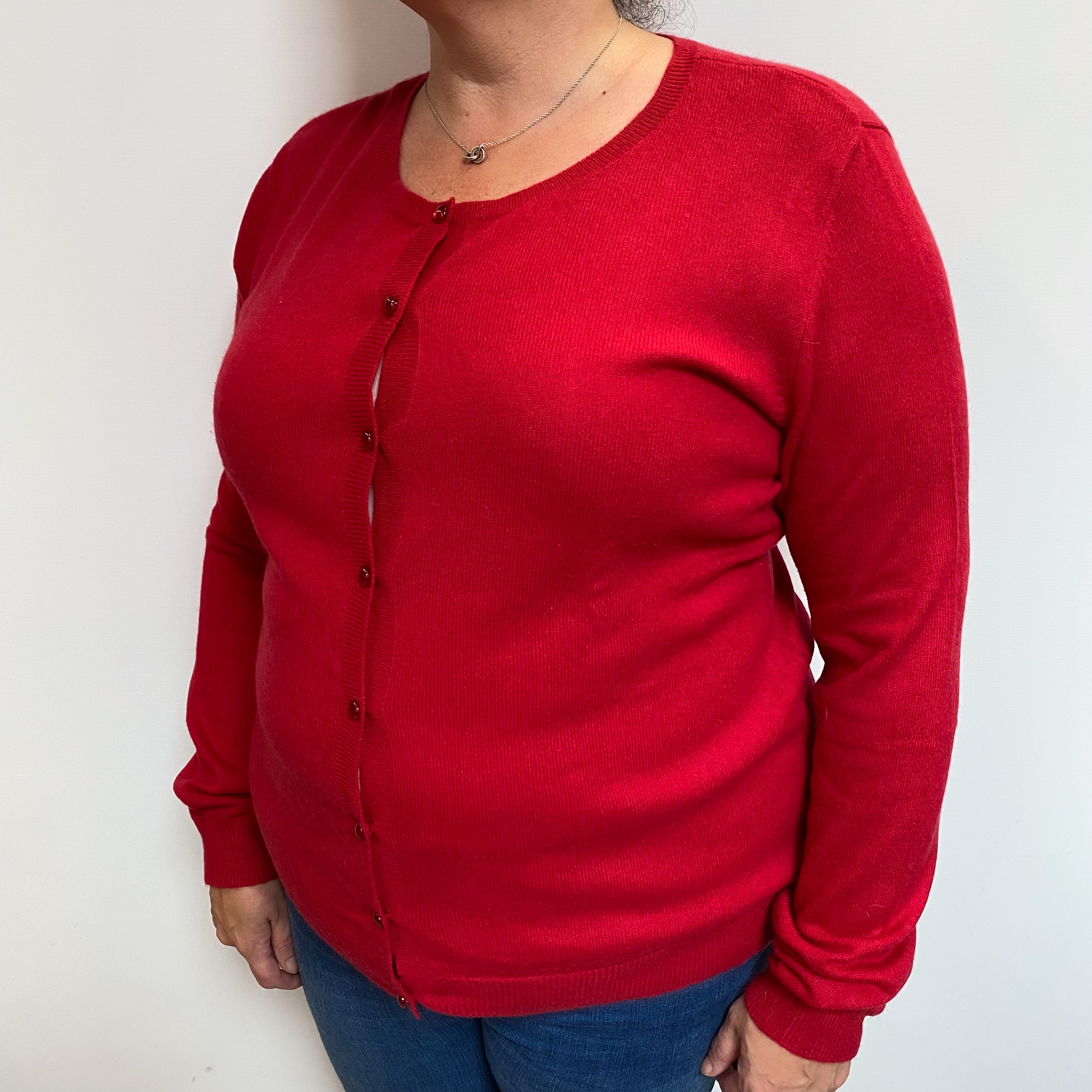 Scarlet Red Cashmere Crew Cardigan Extra Large