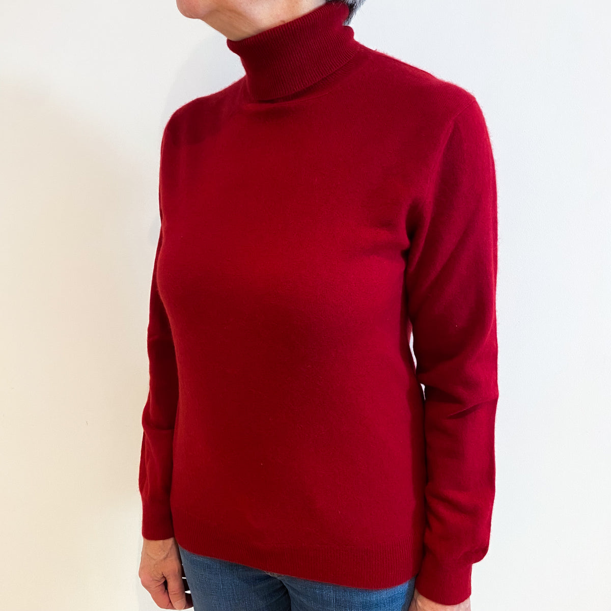 Post Box Red Cashmere Polo Neck Jumper Medium