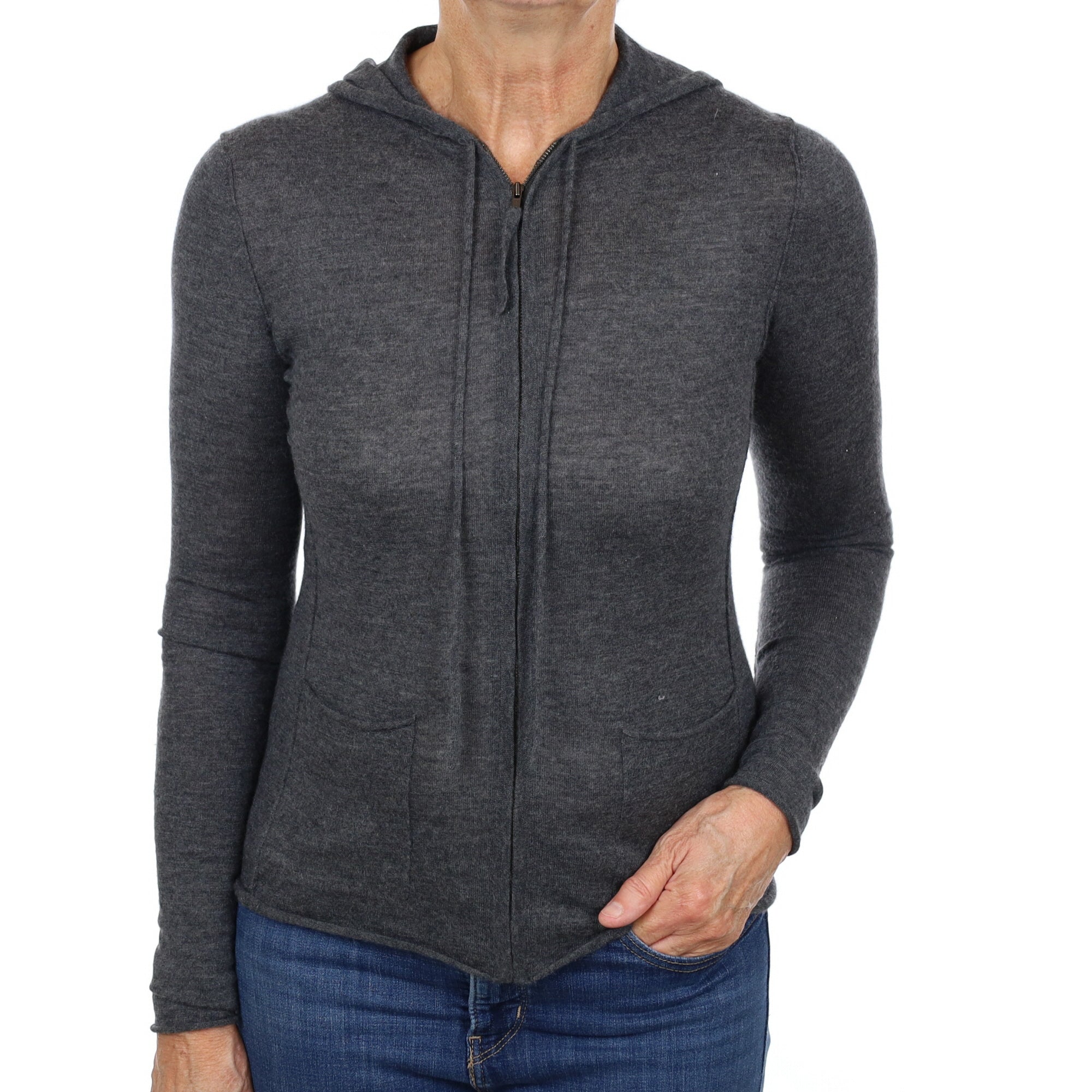 Slate Grey Cashmere Zip Up Hoodie Jumper Medium