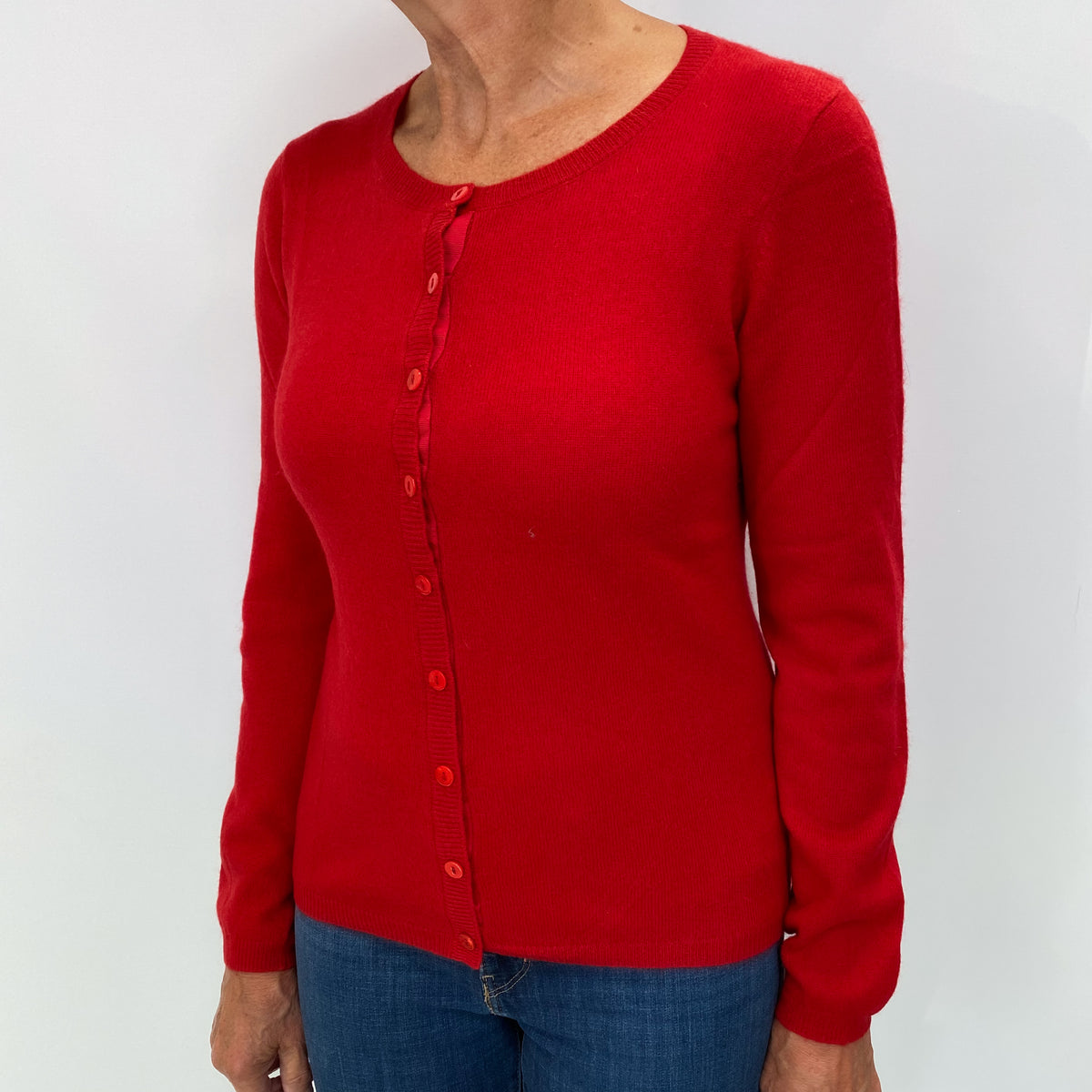 Scarlet Red Cashmere V Neck Cardigan Medium