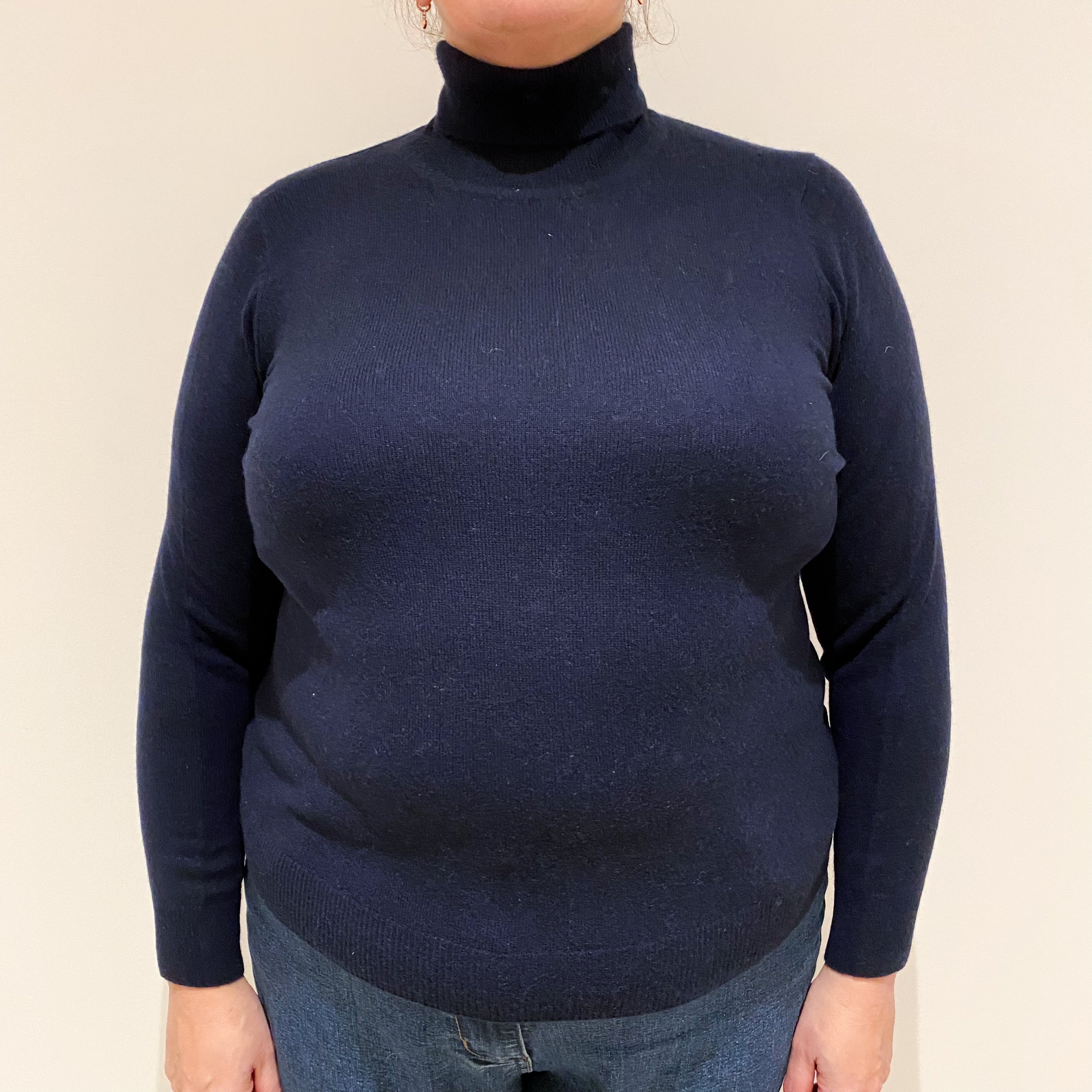 Dark Navy Blue Cashmere Polo Neck Jumper Extra Large