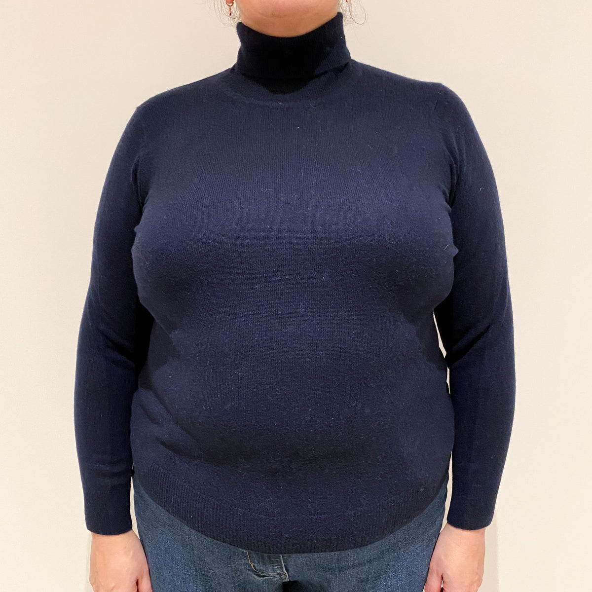 Dark Navy Blue Cashmere Polo Neck Jumper Extra Large