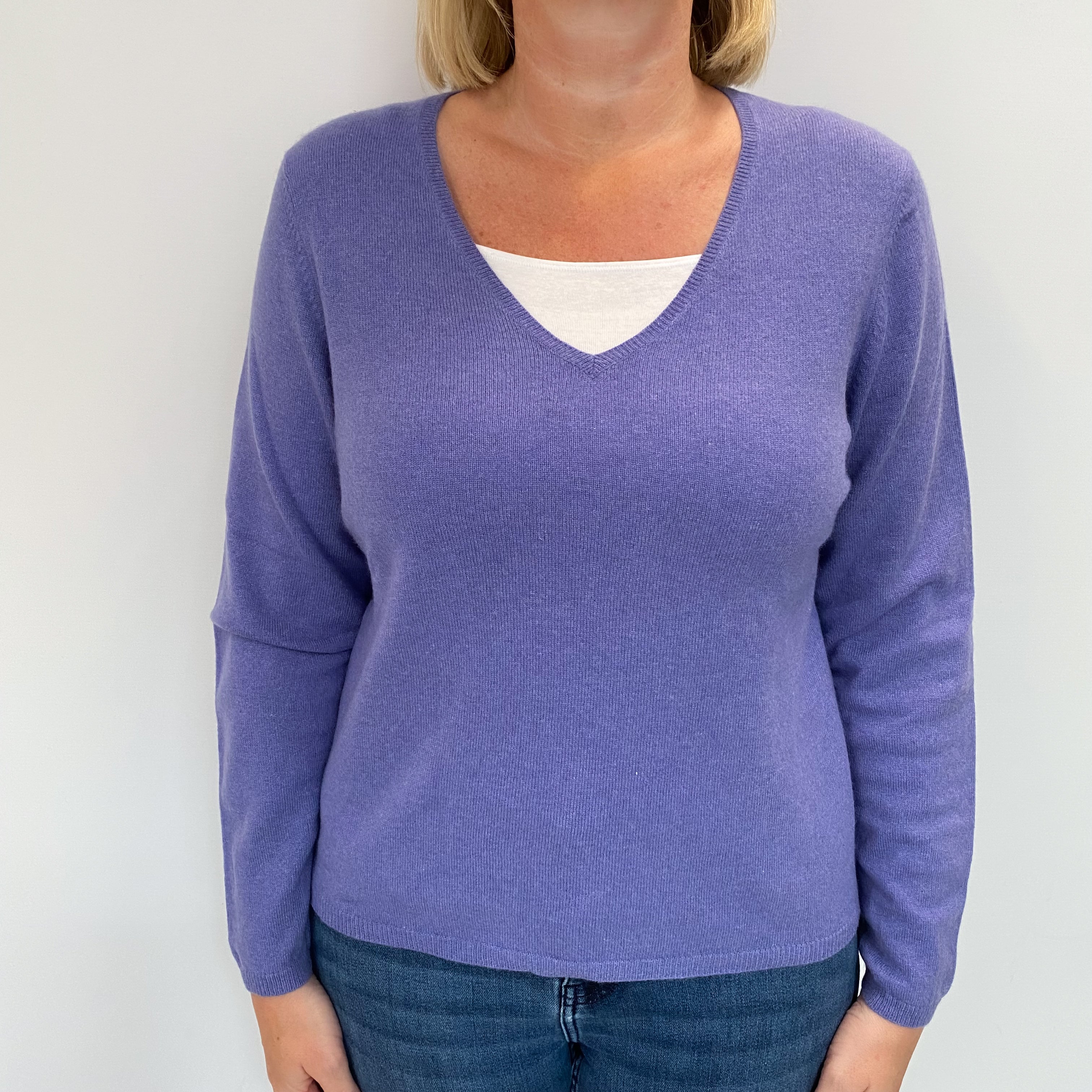 Amethyst Purple Cashmere V Neck Jumper Large