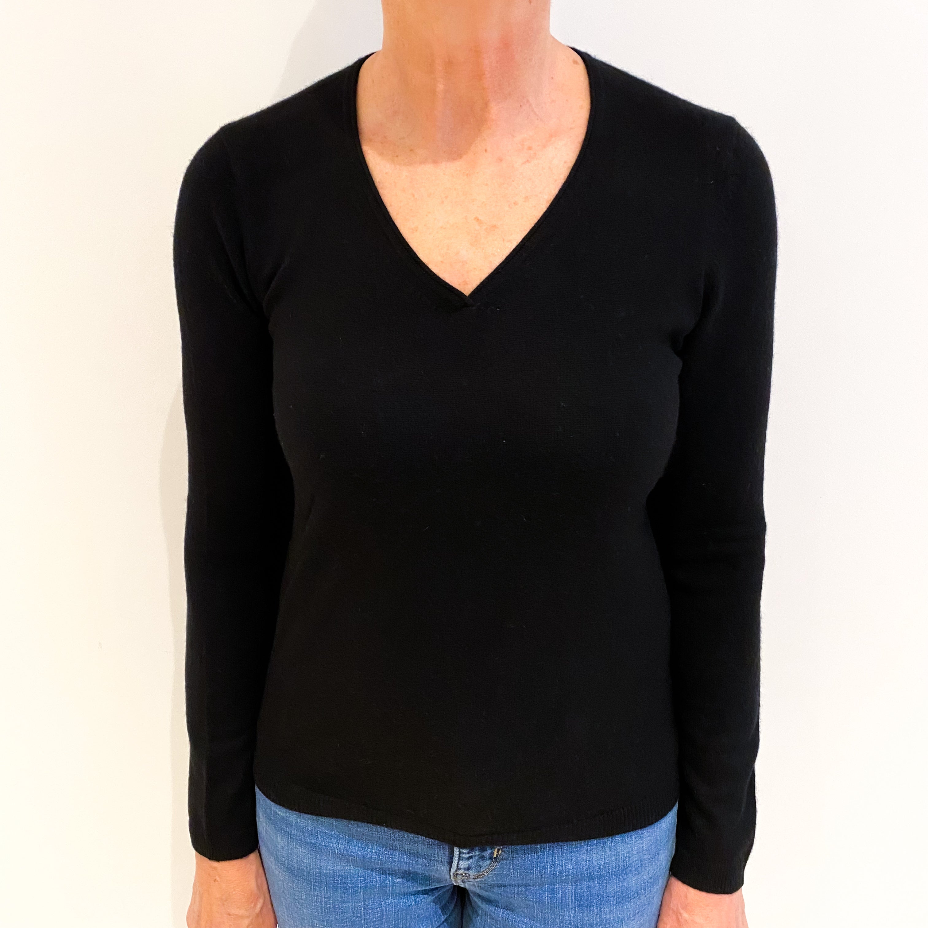 Black Cashmere V Neck Jumper Medium