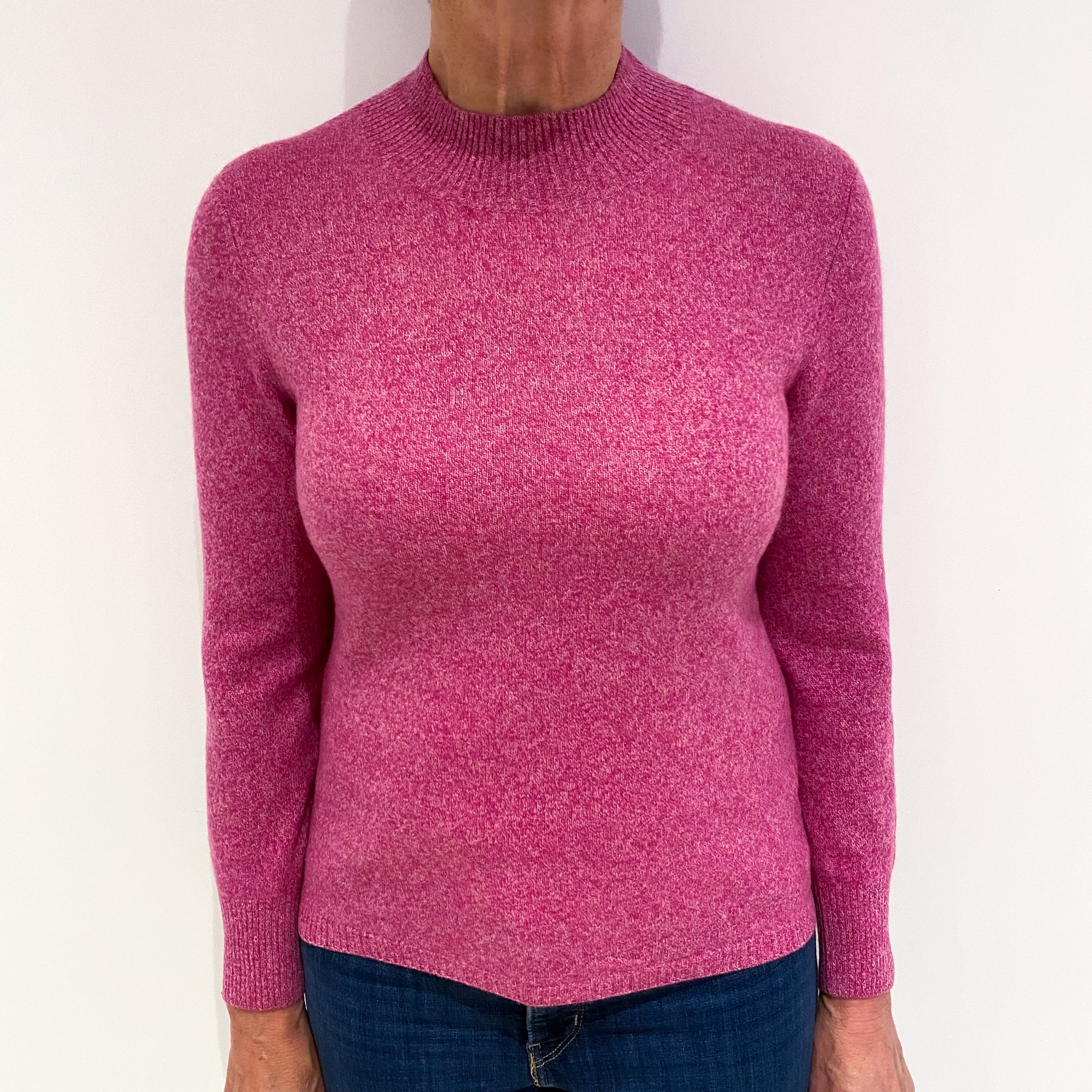 Raspberry Pink Marl Cashmere Turtle Neck Jumper Medium