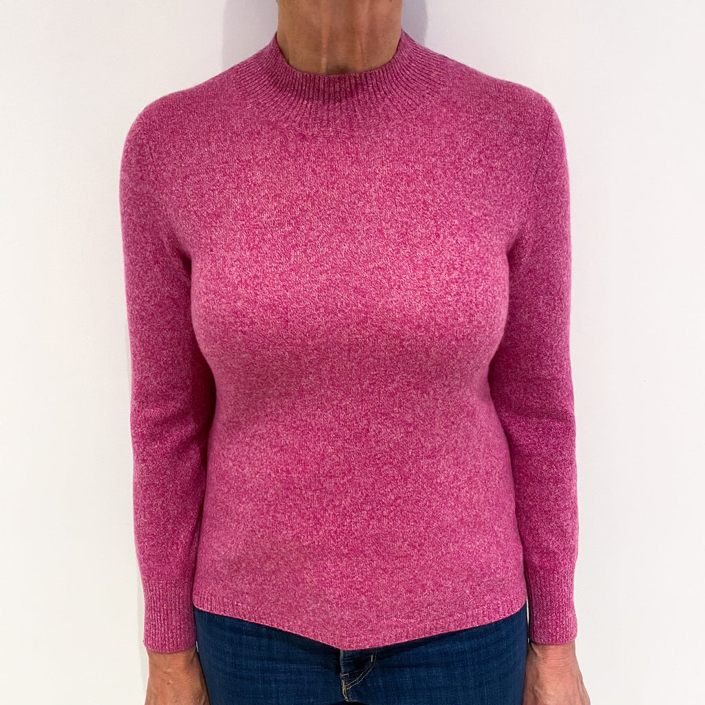 Raspberry Pink Marl Cashmere Turtle Neck Jumper Medium