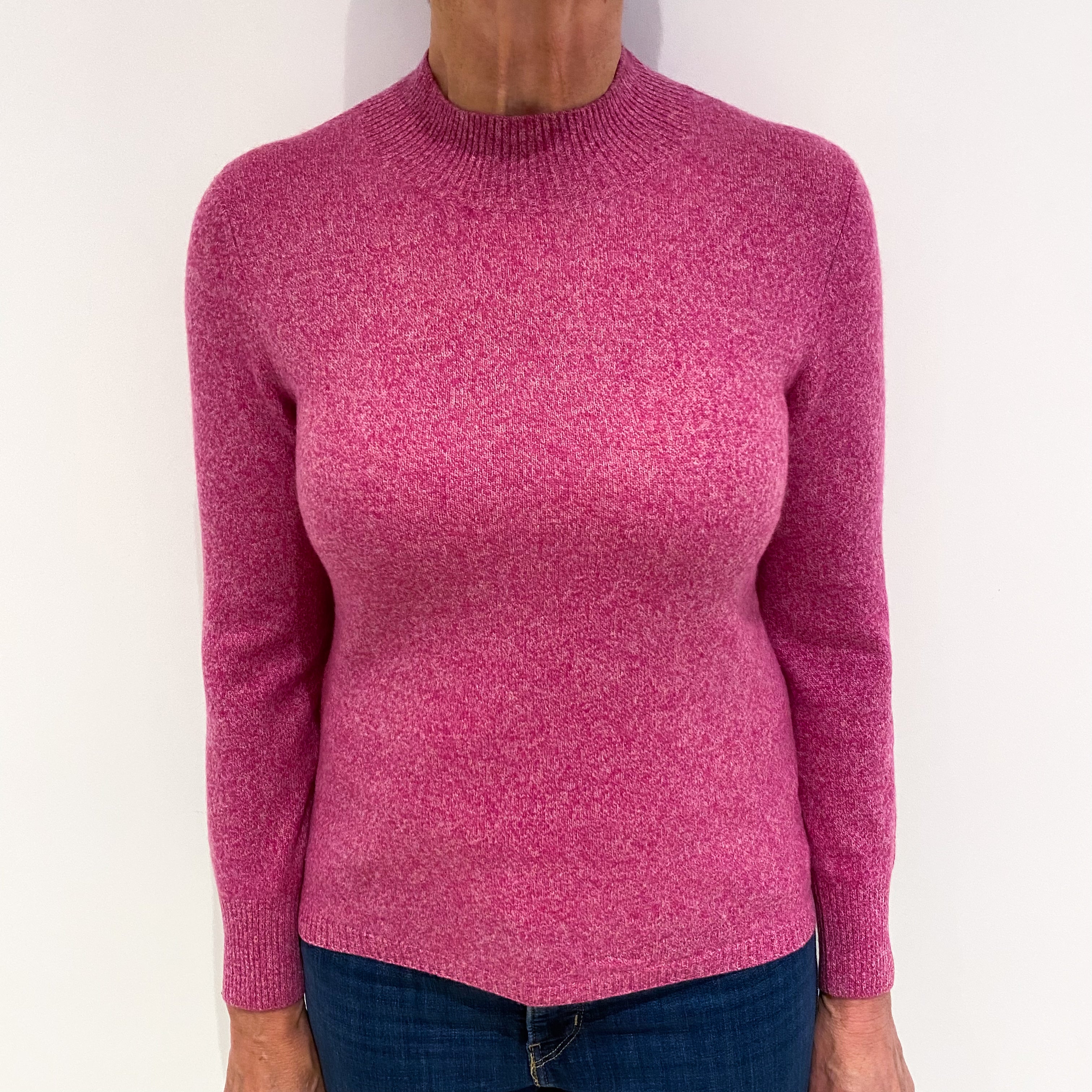Raspberry Pink Marl Cashmere Turtle Neck Jumper Medium