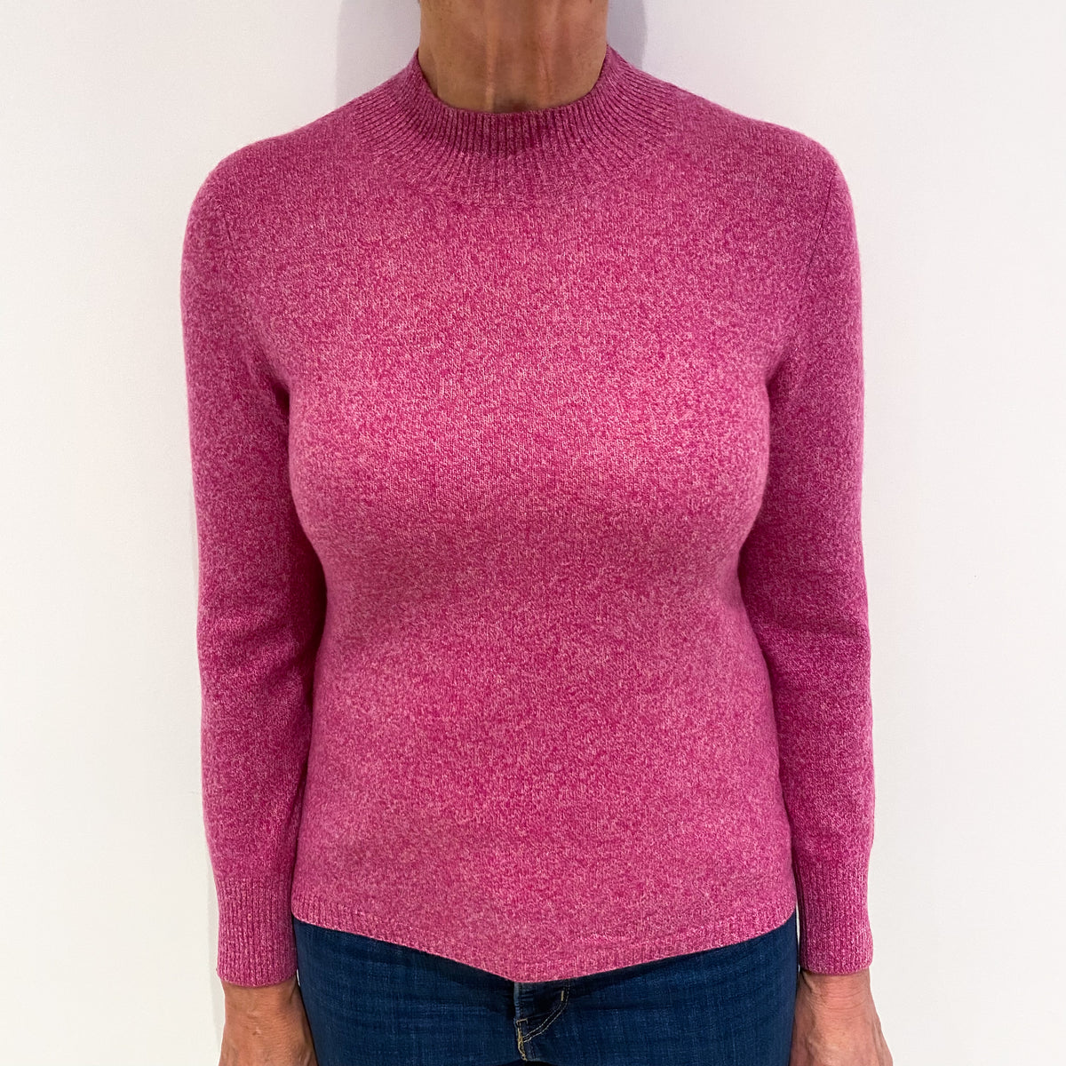 Raspberry Pink Marl Cashmere Turtle Neck Jumper Medium