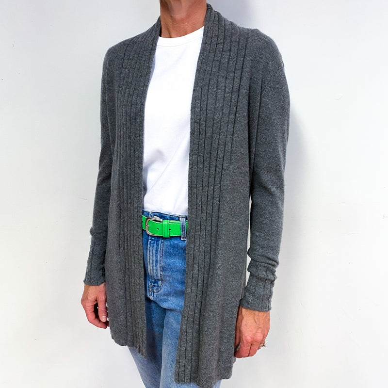 Slate Grey 3/4 Sleeve Cashmere Edge To Edge Cardigan Medium
