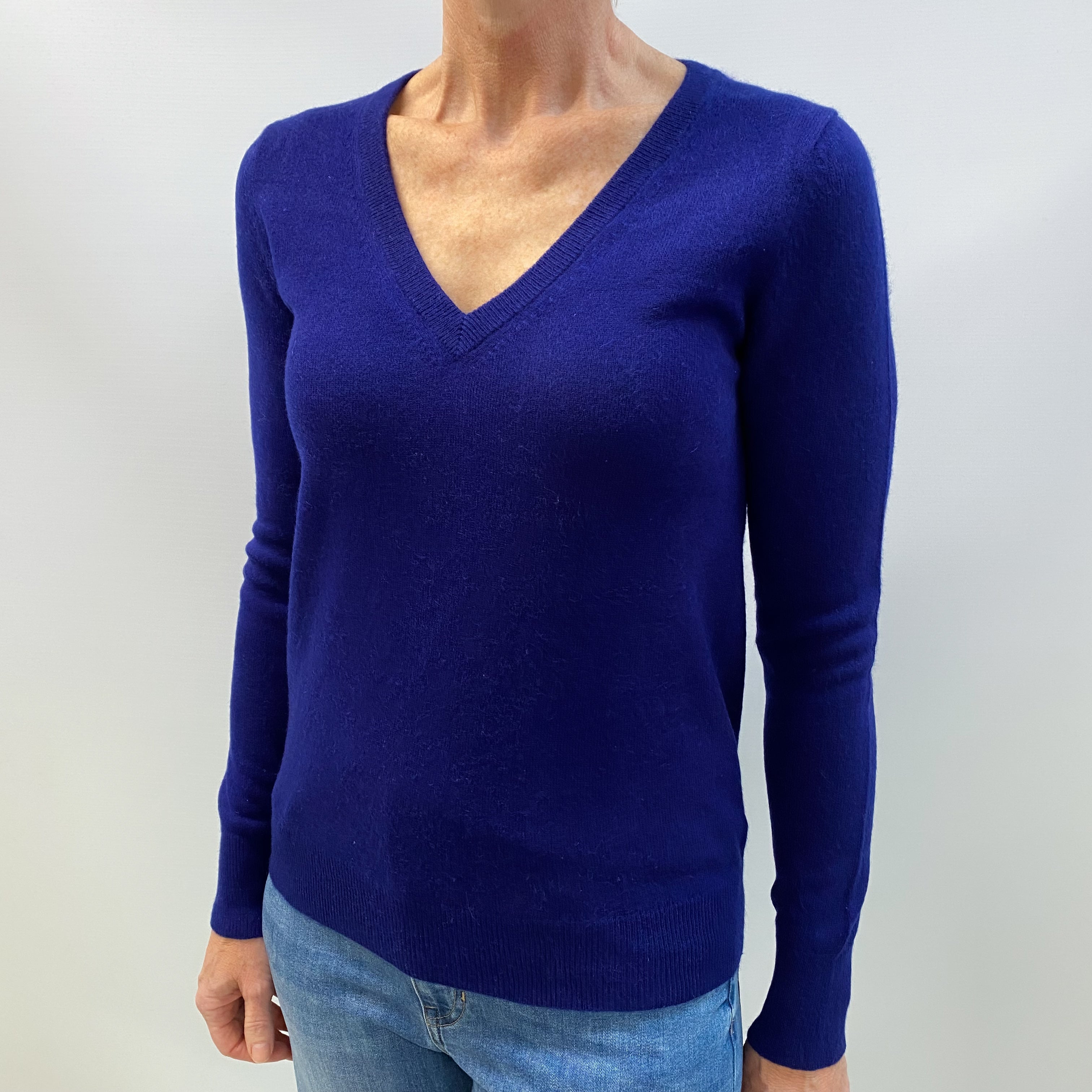 Indigo Blue Cashmere V Neck Jumper Small