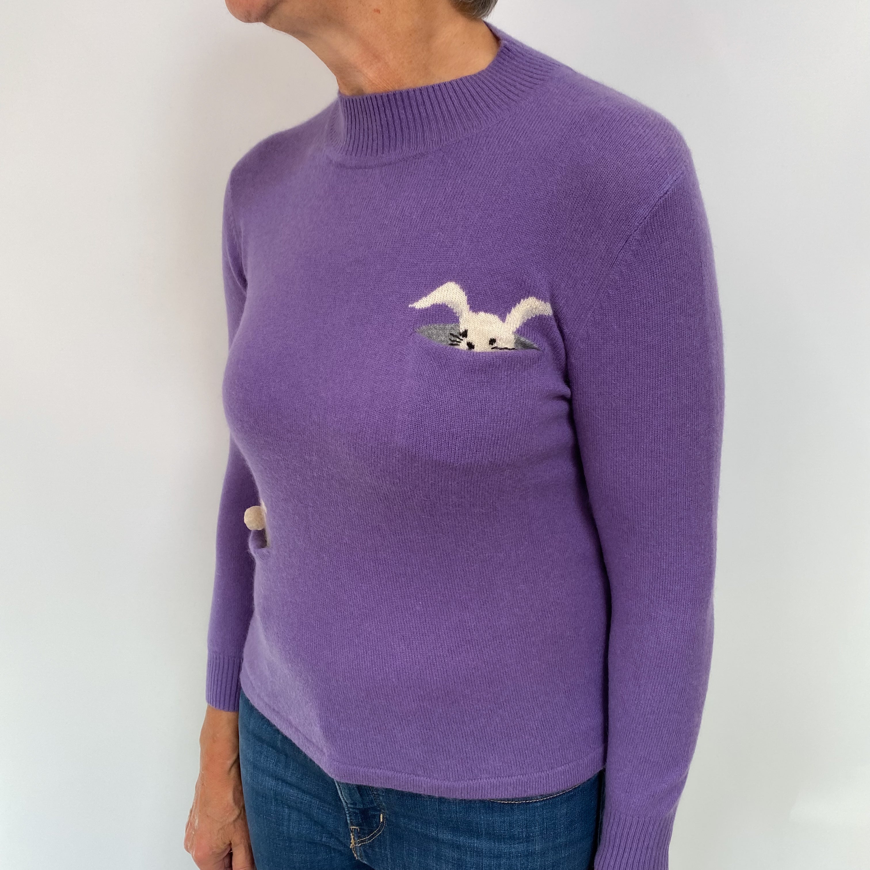 Purple Bunny Motif Cashmere Turtle Neck Jumper Medium