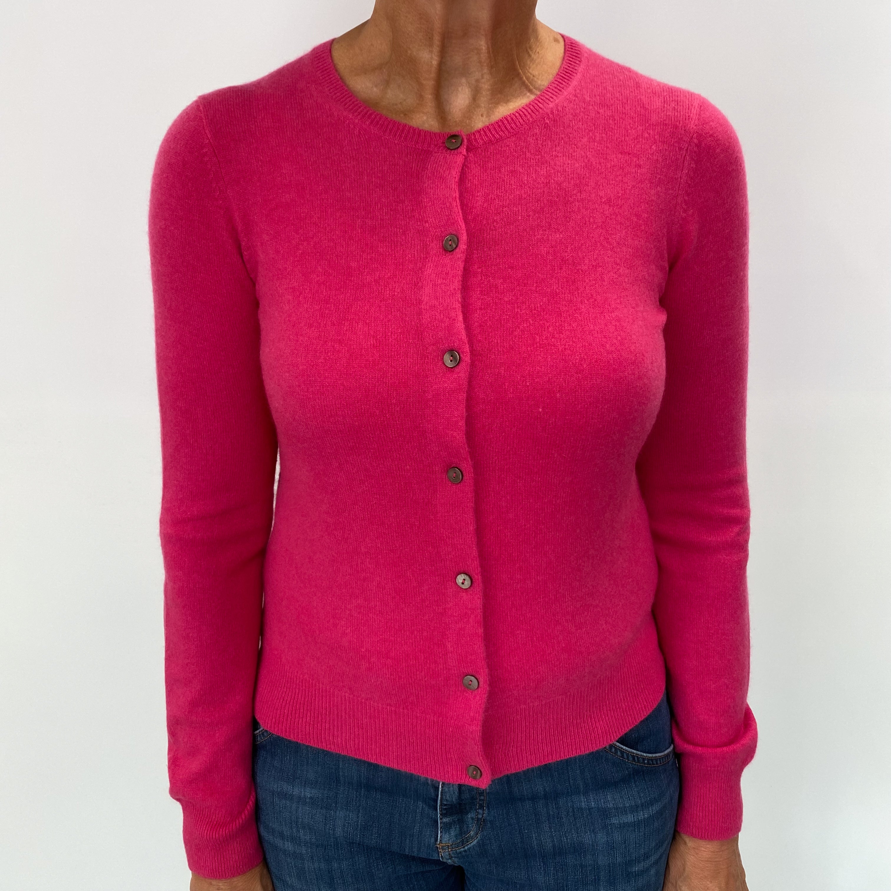 Rose Pink Cashmere Crew Neck Cardigan Medium