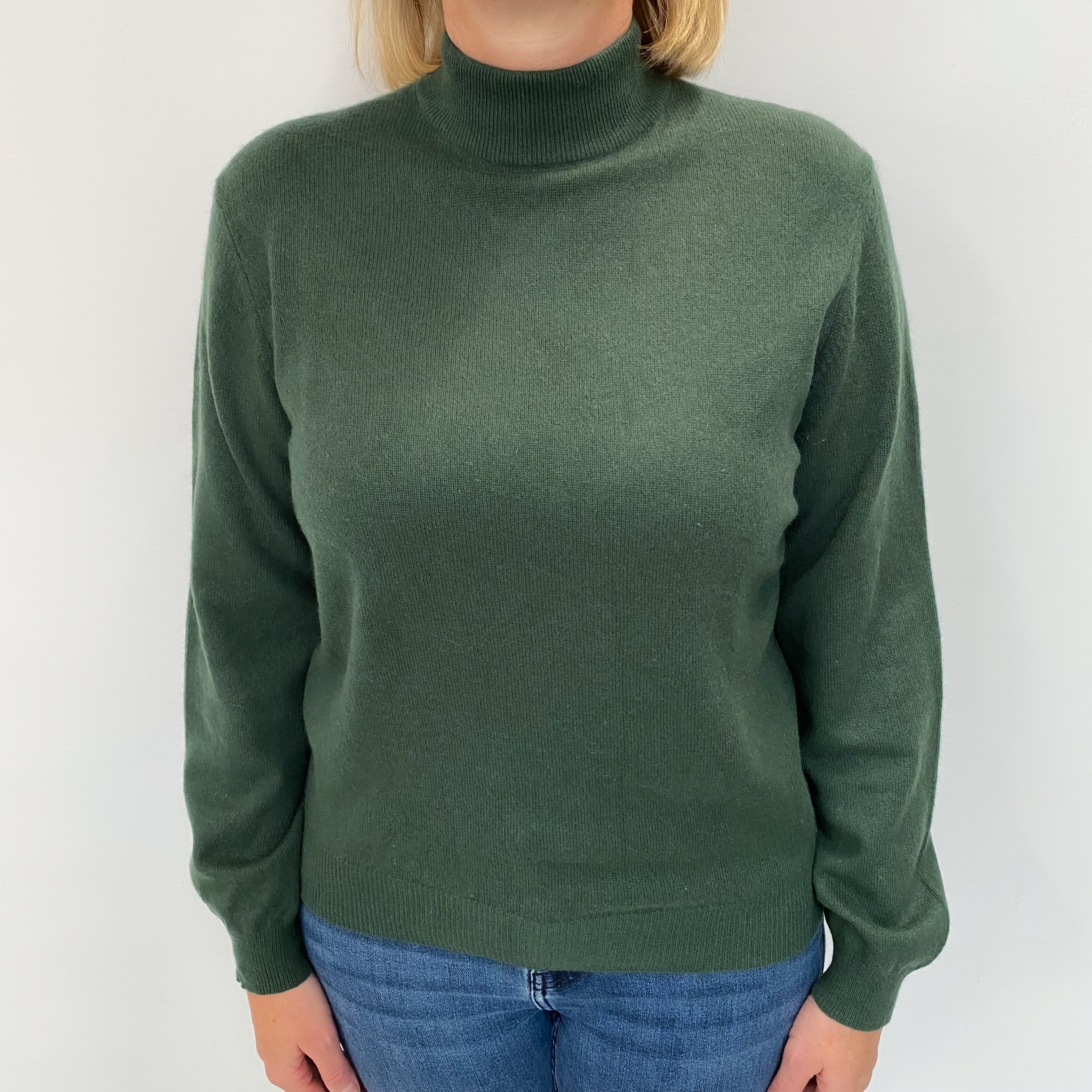 Forest Green Cashmere Turtle Neck Jumper Large